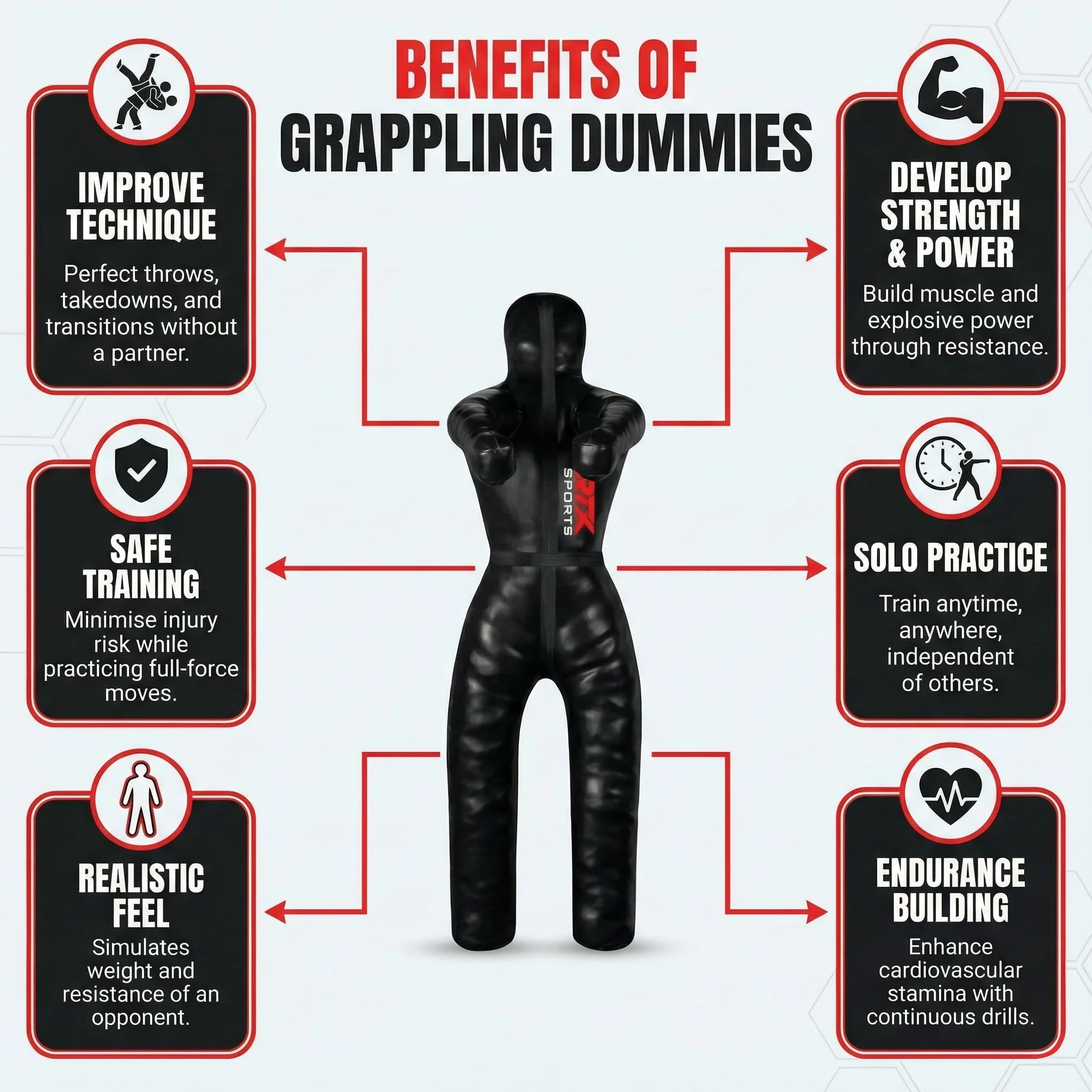 RTX MMA Judo Grappling Dummy Boxing Bag Brazylijski BJJ Jiu Jitsu Stanowisko Wrestling BJJ Dummy Martial Arts Boxing Box Training Dummies - Rexine - Unfilled