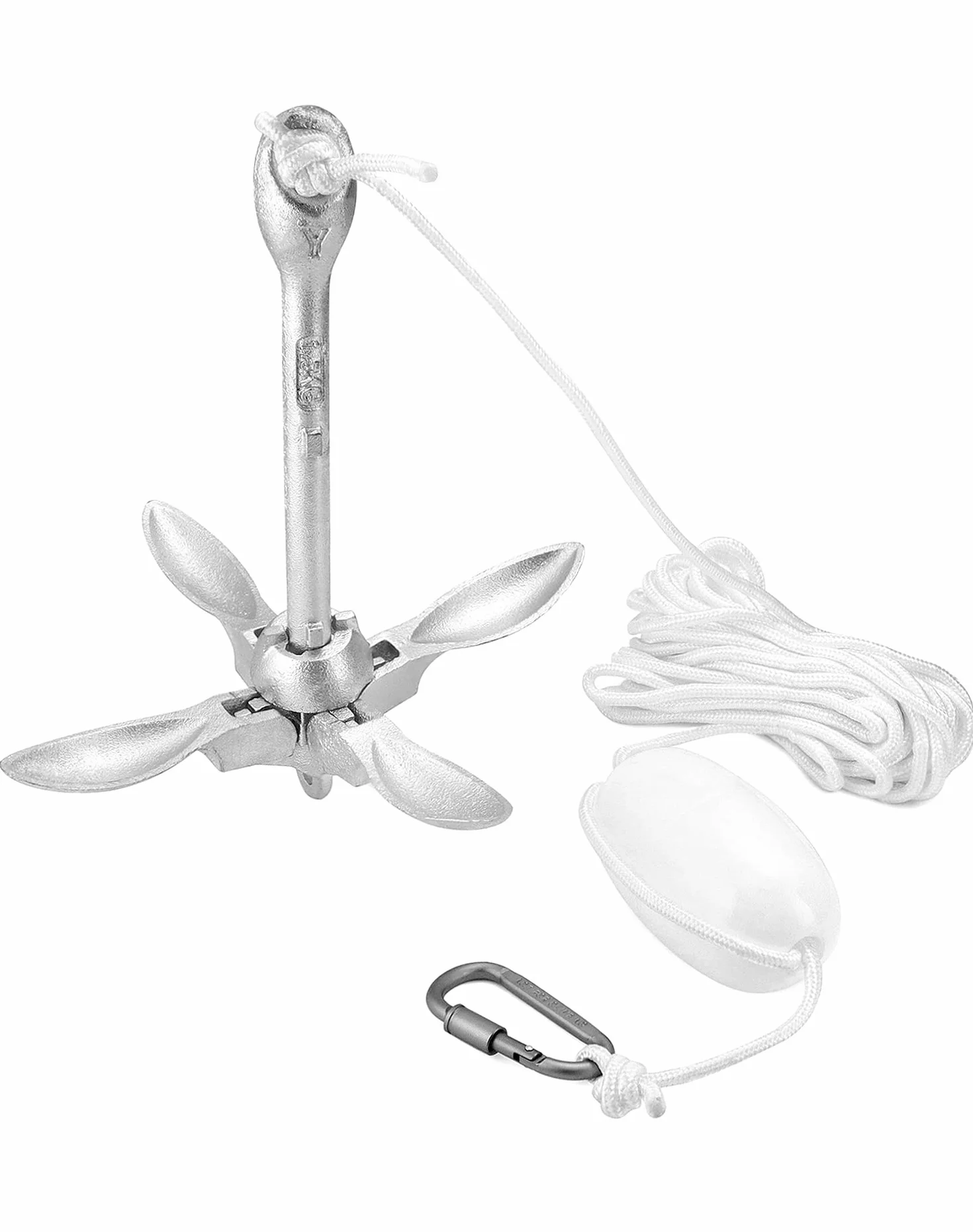 QWORK® Kotwica do łodzi 1.5 kg, składana kotwica, w tym 10-metrowa lina kotwiczna, kula boja i torba do przechowywania, do kajaków, canoe i skuterów wodnych