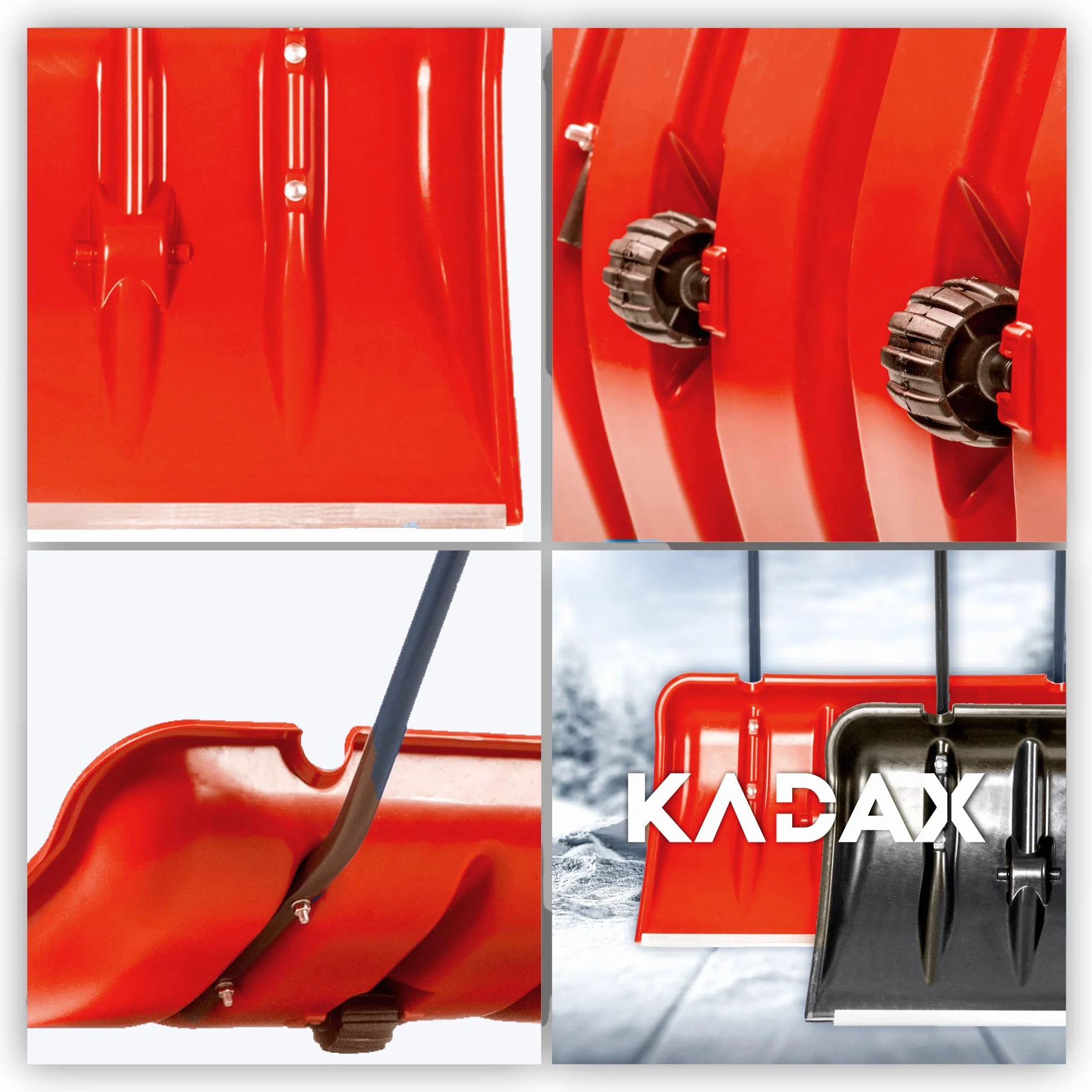 KADAX Spychacz do śniegu z aluminiowym profilem krawędzi, szeroka szufla do śniegu z kółkami, z metalowym uchwytem, odśnieżarka z łopatkami z tworzywa sztucznego (pomarańczowy 2)