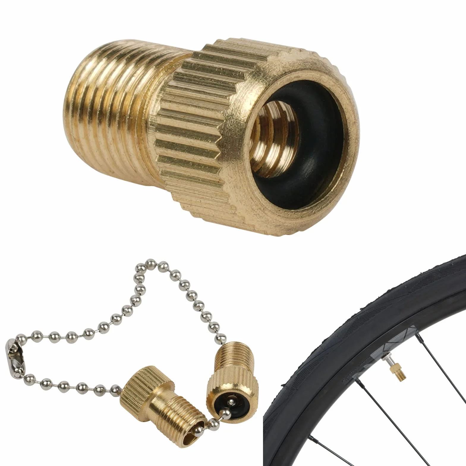 Flintronic Mosiężny Adapter do Zaworu Presta i Schradera 3 Szt. Złoty