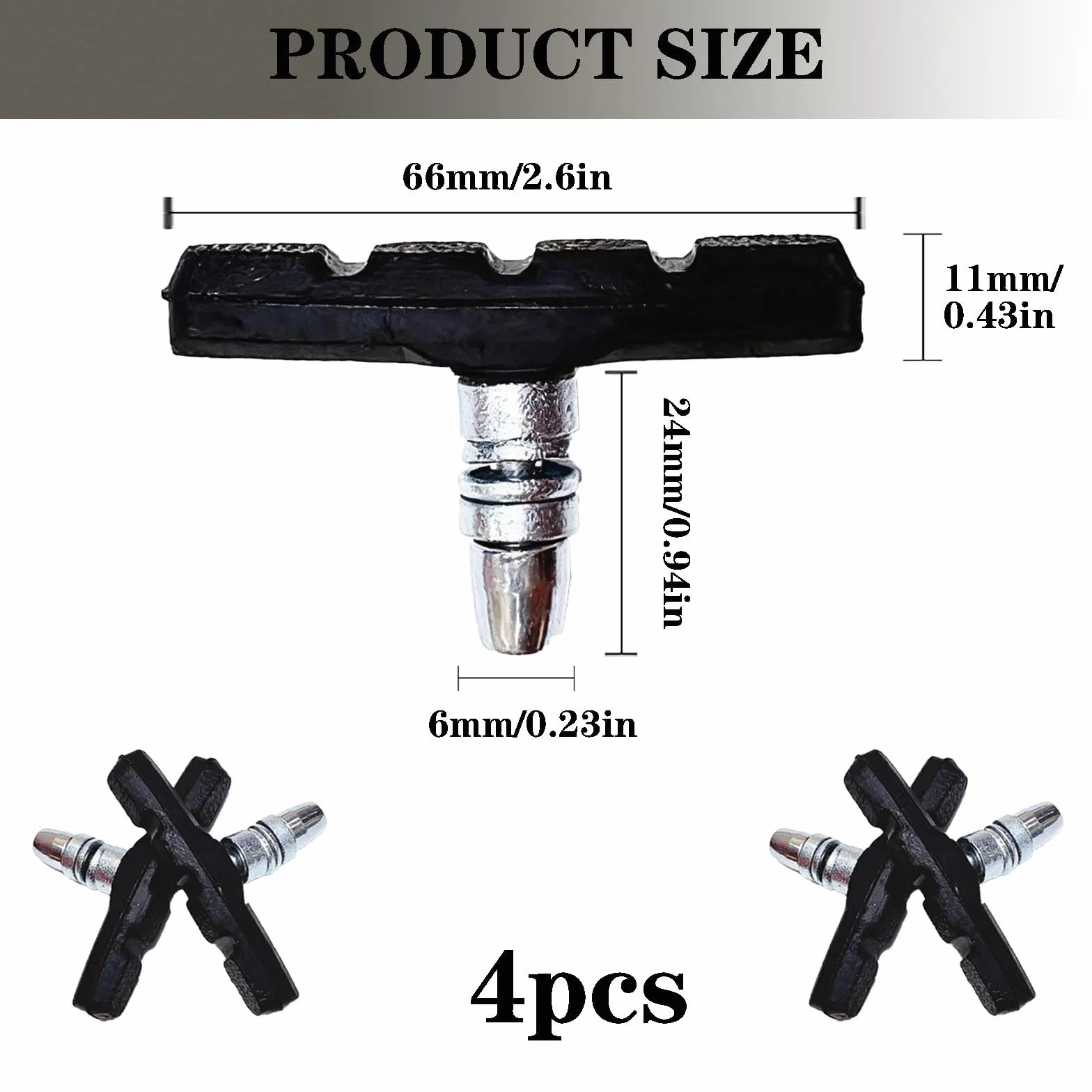 Klocki hamulcowe V-Brake 70 mm do roweru, gumowe z bolcami