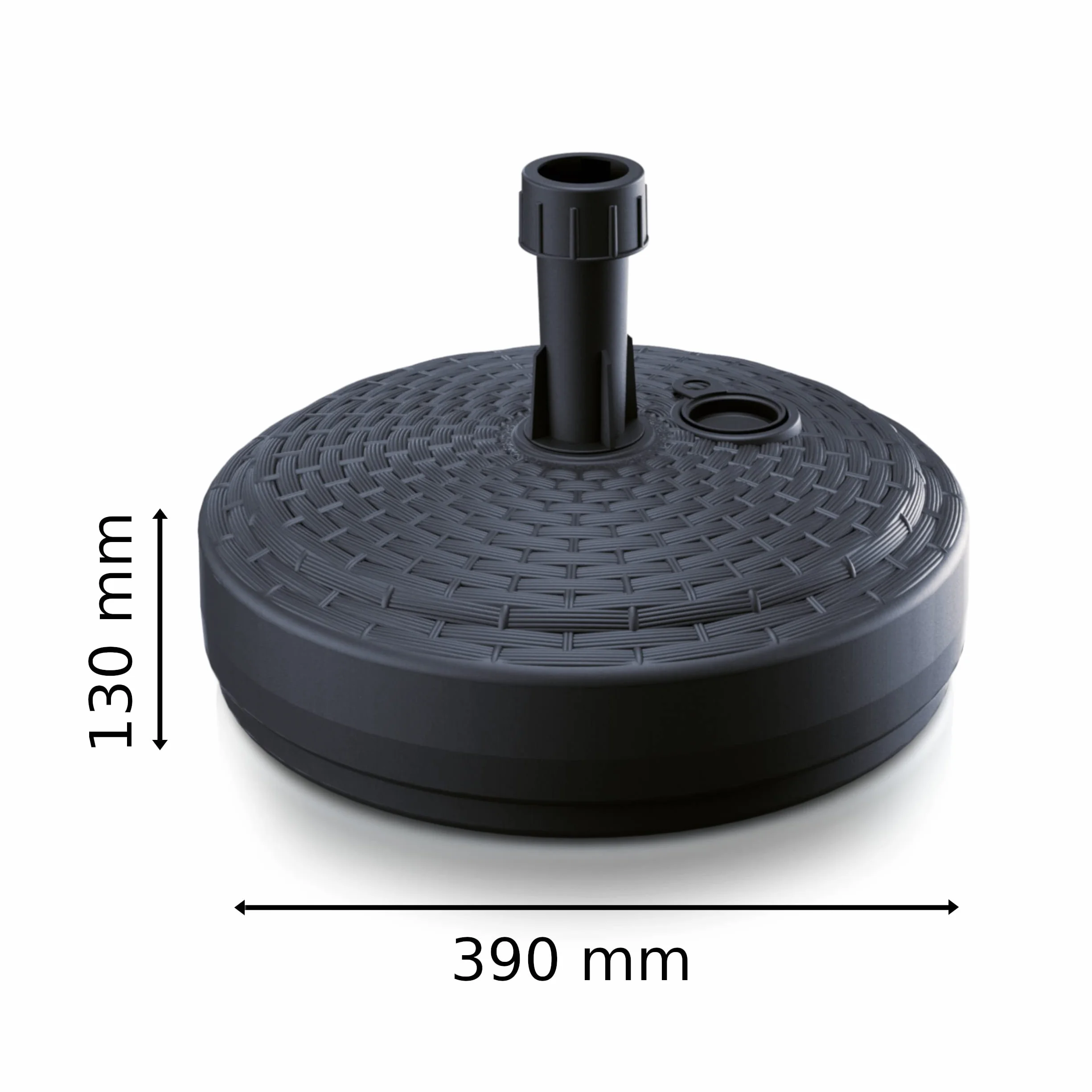 Stojak na parasole przeciwsłoneczne, antracytowy, z tworzywa sztucznego, okrągły, do ogrodu, na taras, plażę, rattan, do napełniania piaskiem wodą lub żwirem, flaga, maszt
