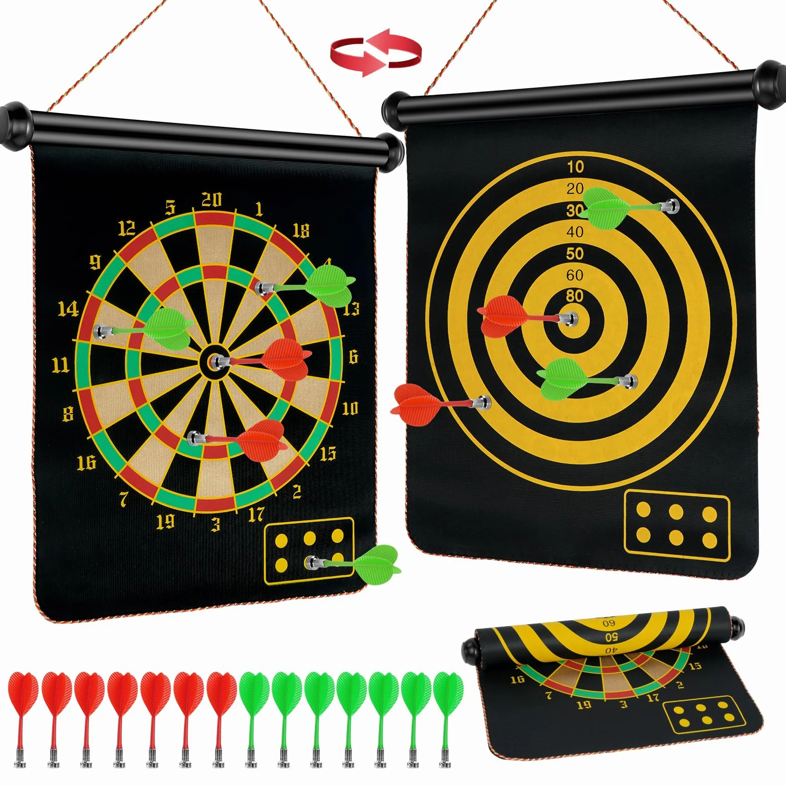 flintronic Magnetyczna tarcza do darta dwustronna, zestaw z 14 rzutkami