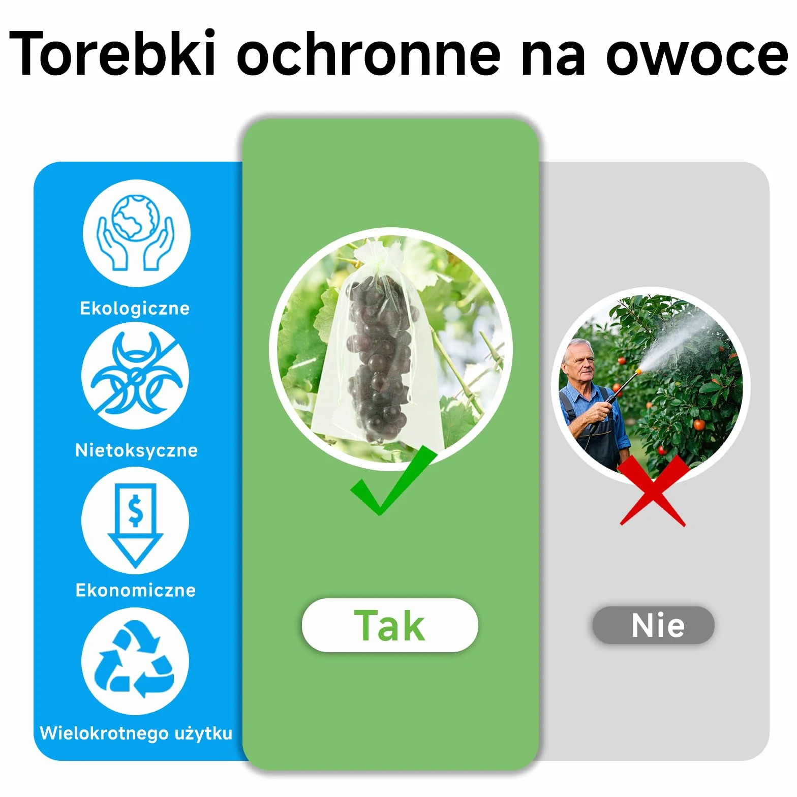 50 szt. woreczków z organzy 20x30 cm do ochrony owoców, zielone siatki z troczkiem przeciw ptakom i owadom