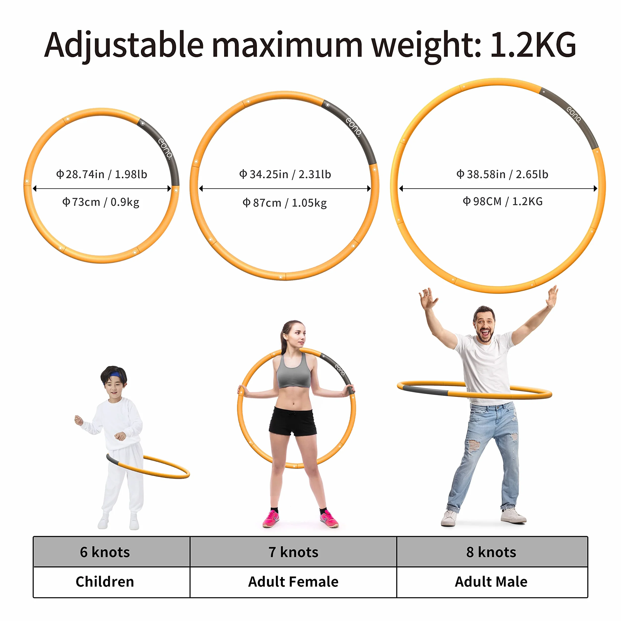 Eono Hula Hop 8 Segmentów Zdejmowana Obręcz Fitness Odchudzanie 1,2 kg 1,8 kg