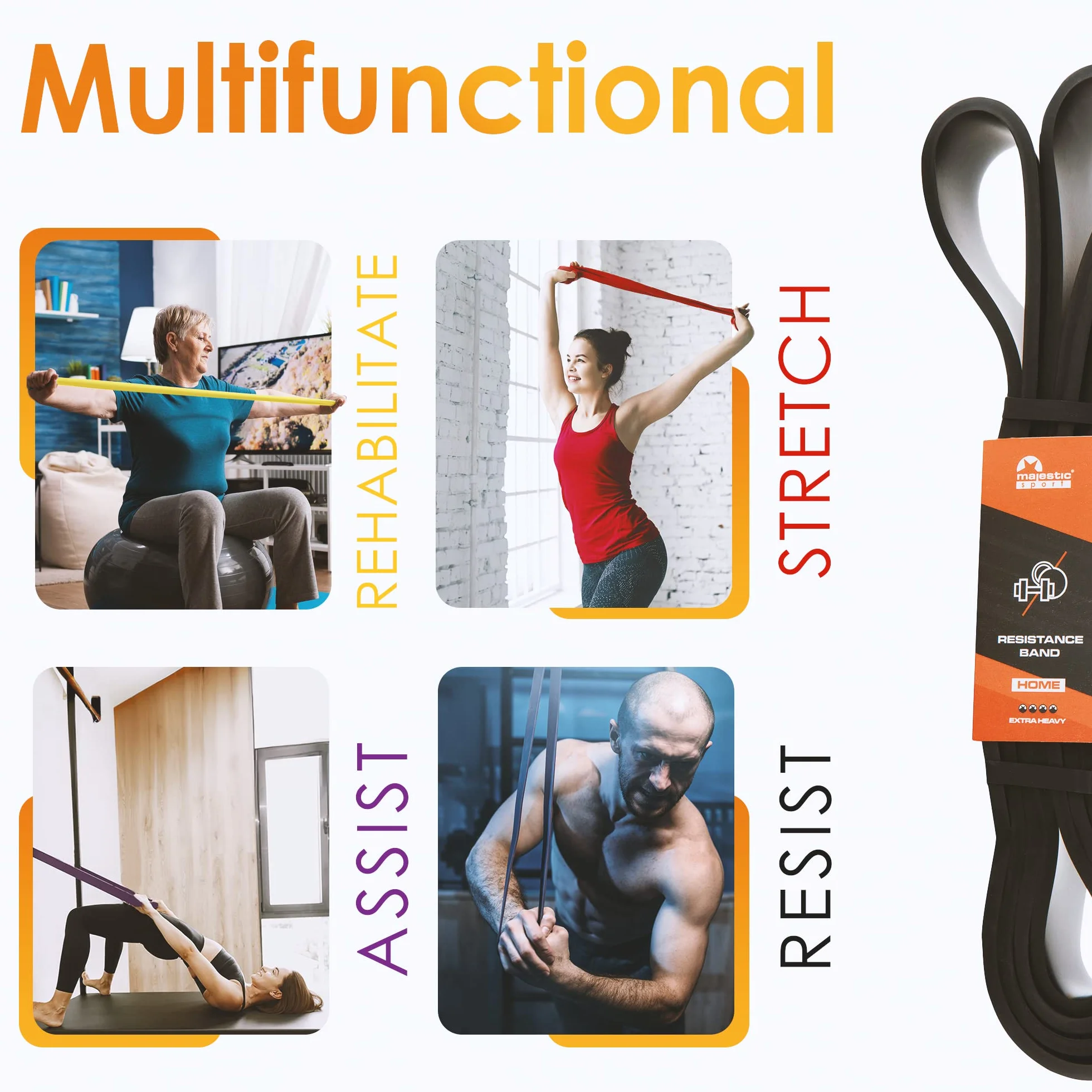 opaski do domu, zestaw pasków fitness, 100% lateks, 4 wytrzymałości (zestaw zespołów oporowych, opaski treningowe siłowe, zestaw terra, ściągacz, sportowy, gumka sportowa)