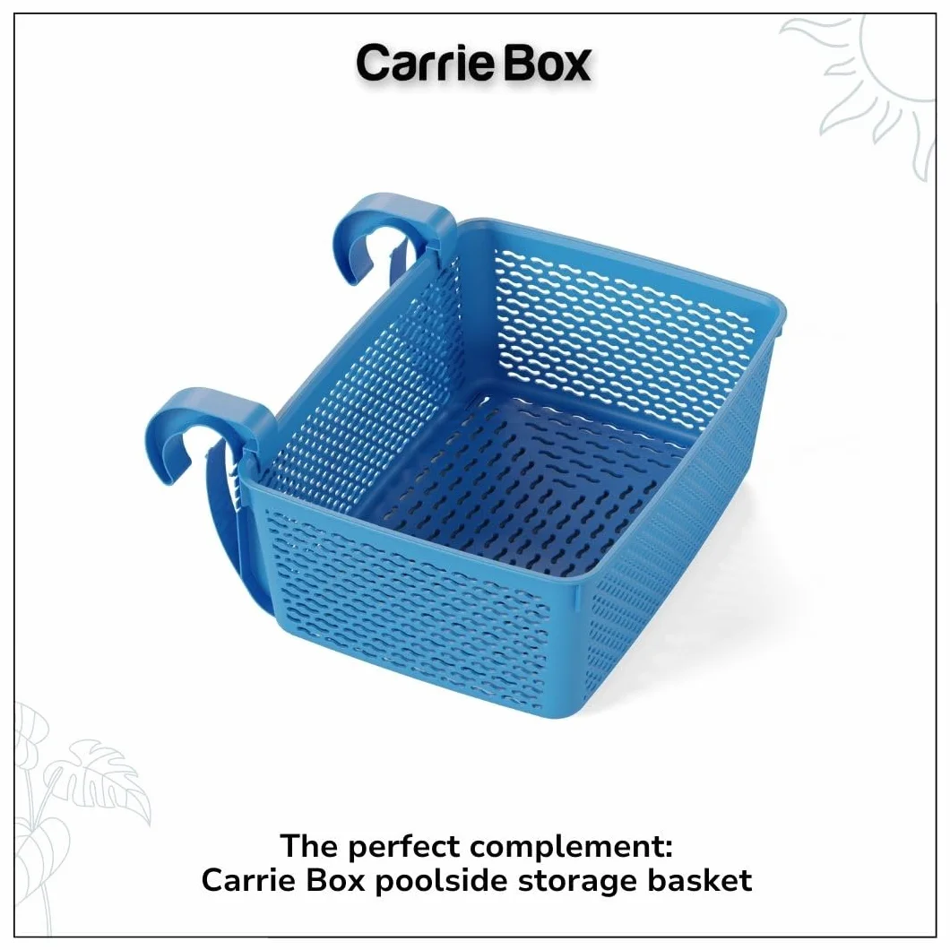 Carrie Box Uchwyt podbieraka z tworzywa sztucznego pochodzącego z recyklingu, drążki teleskopowe, łamanie liści, przechowywanie, akcesoria basenowe, czyszczenie basenu, basen ze stelażem (niebieski)