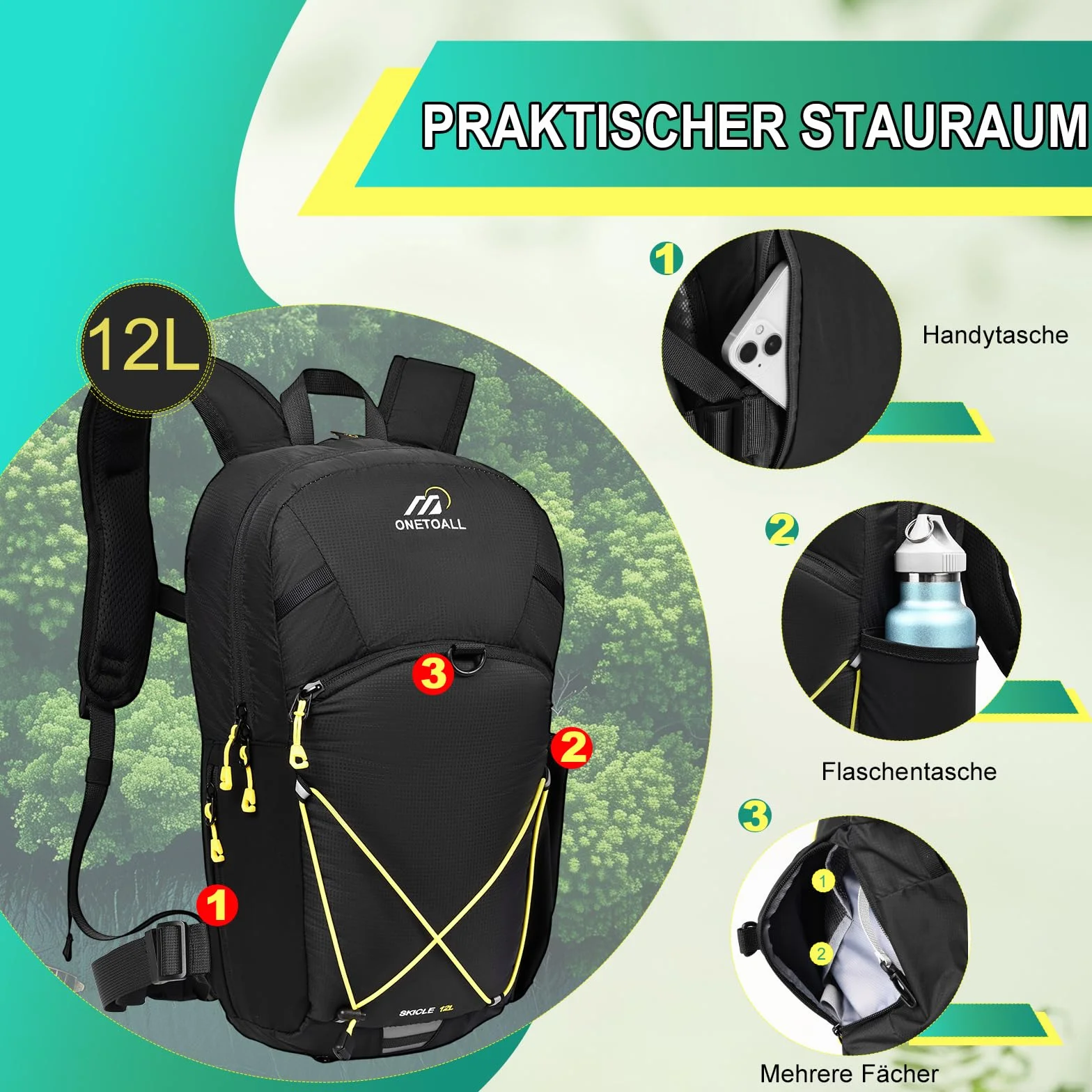 Wodoszczelny plecak rowerowy, męski, wodoszczelny, plecak turystyczny, damski, mały, 12 l, plecak MTB ze zdejmowanym paskiem na brzuch, do jazdy na rowerze, wędrówek, wycieczek dziennych