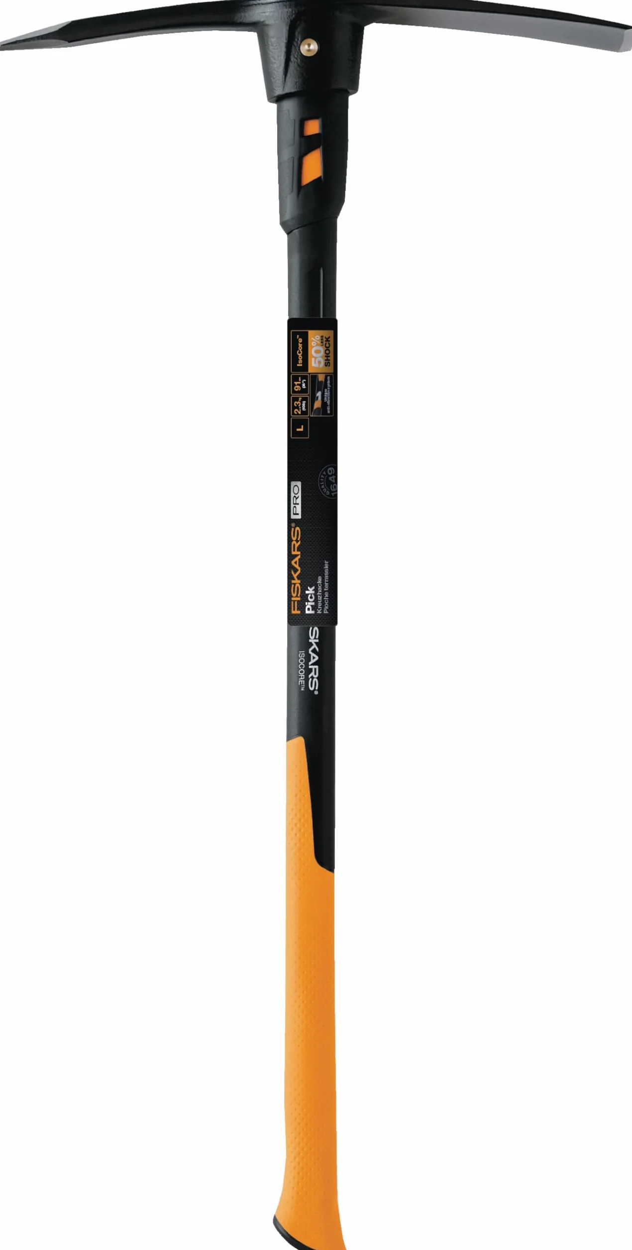 Fiskars Kilof IsoCore L do ciężkiej pracy na ciężkich, kamienistych glebach, Długość: 91 cm, Waga: 3,4 kg, Czarny/ pomarańczowy, 1020166