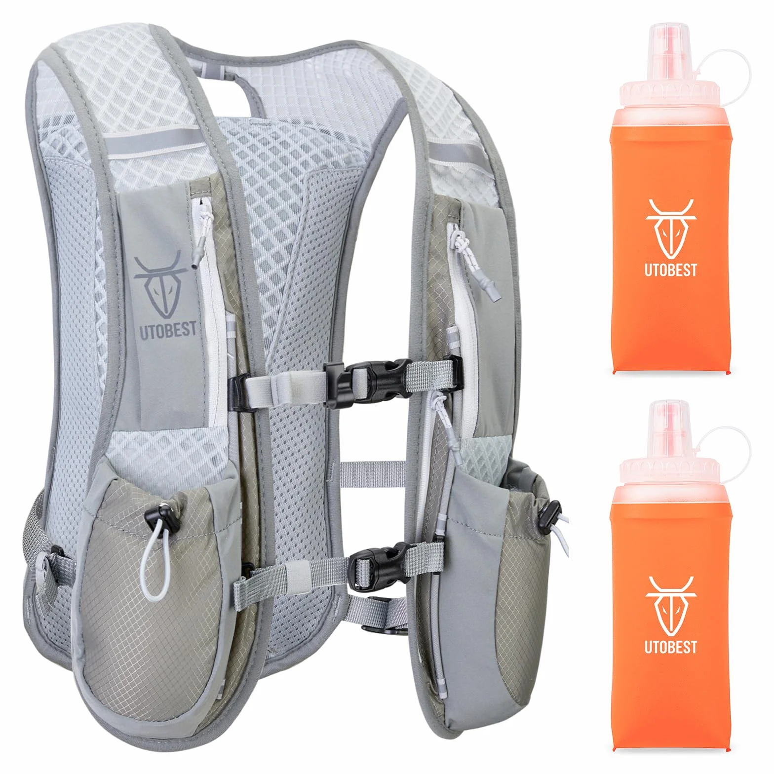 UTOBEST Kamizelka do biegania 5 l z 2 butelkami 350 ml szara
