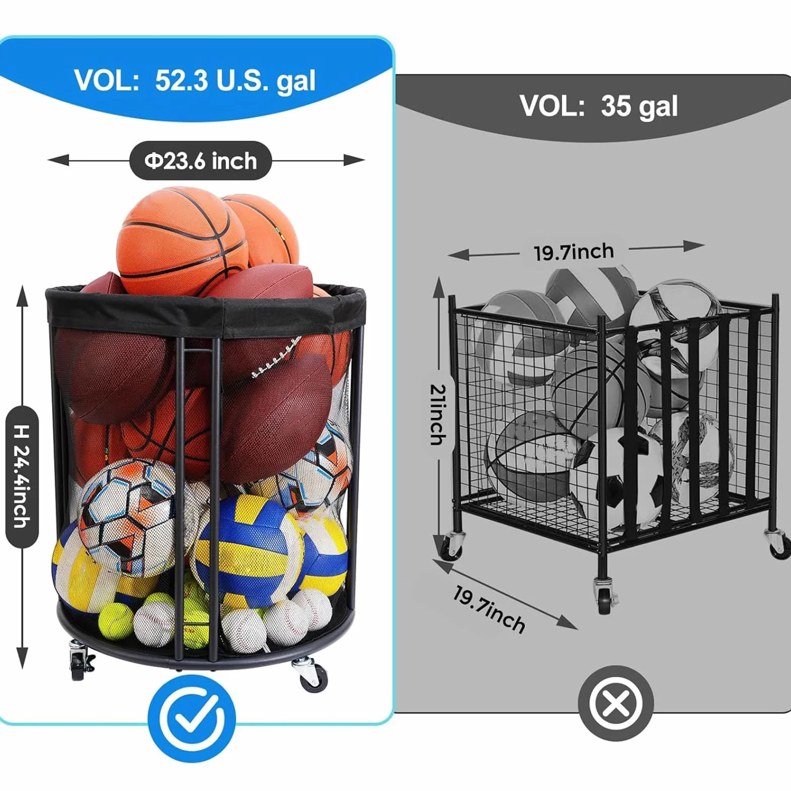 Ball Storage Basket – Large Capacity Sports Ball Organizer With Net | Heavy-Duty Outdoor Balls Holder For Pool, Patio, Garden, Deck | Durable Container Box For Basketballs, Soccer Balls, Volleyballs &