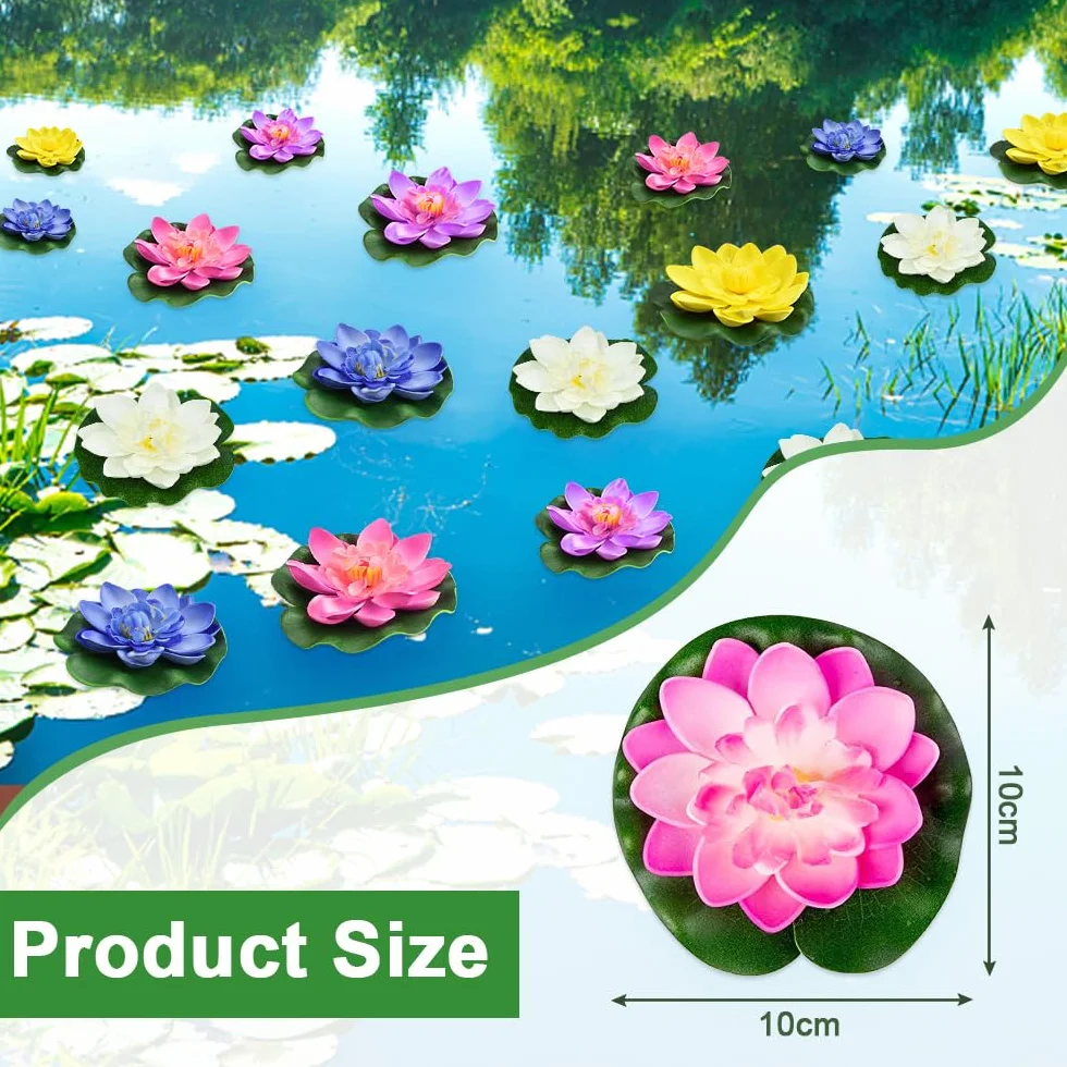 10 szt. sztucznych lilii wodnych, 10 cm, pływające kwiaty, lilie wodne, sztuczne kwiaty, kwiat lotosu, sztuczny lotus, dekoracja stawu ogrodowego, 5 kolorów