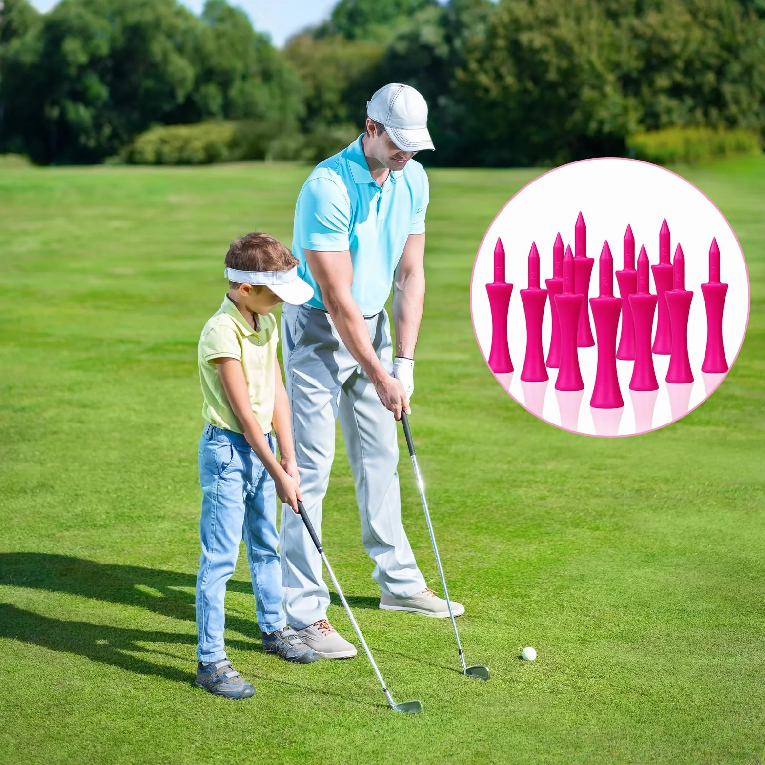 Koszulki golfowe z tworzywa sztucznego 57 mm, różowe, wytrzymałe, nietłukące się do ćwiczeń