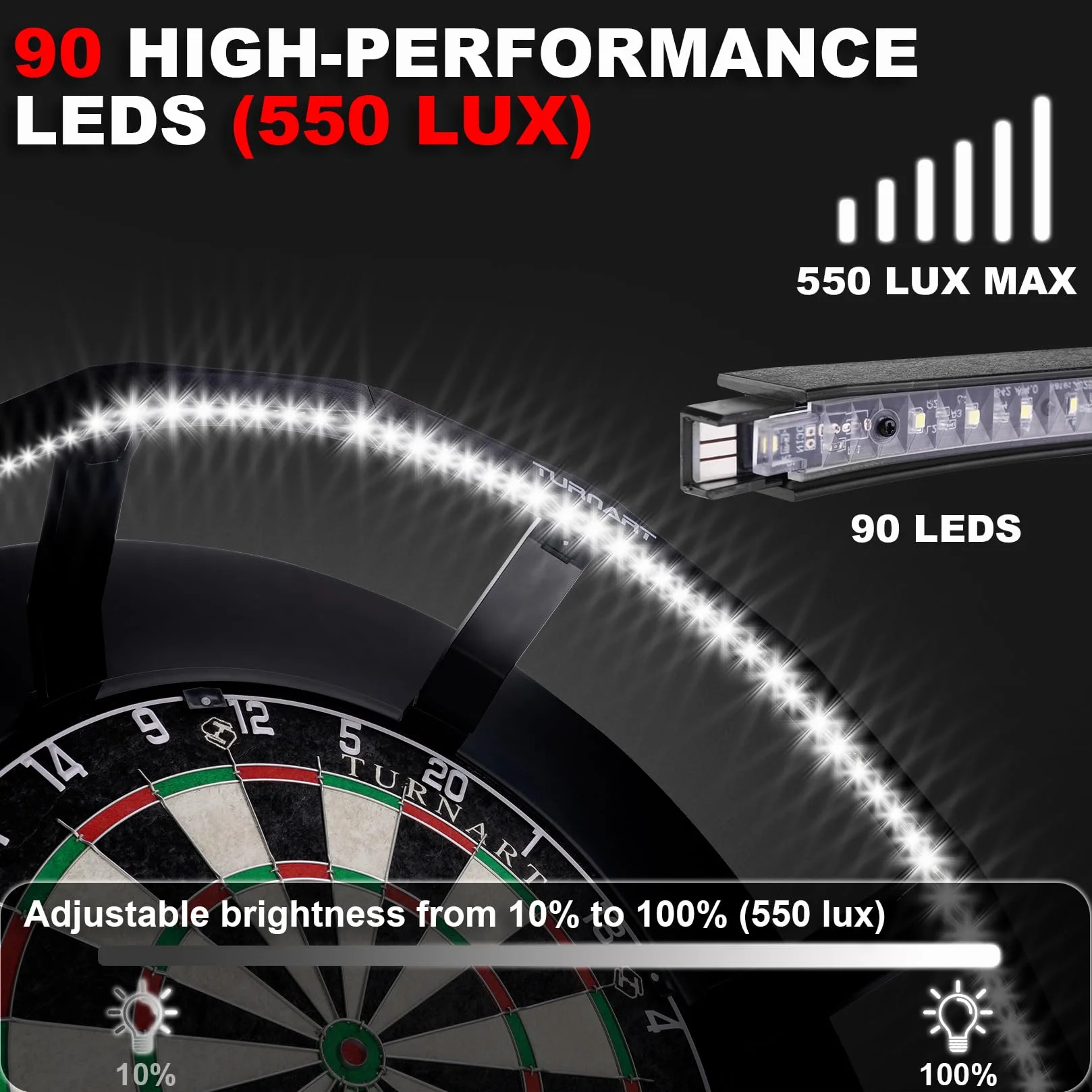Turnart Oświetlenie tarczy do darta 360° Pro z regulacją jasności Steeldart 90 LED