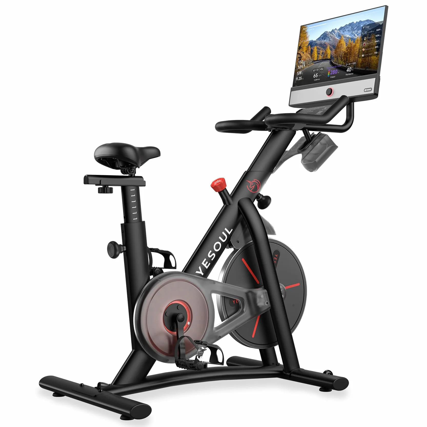 YESOUL G1M Plus trenażer domowy, cichy rower treningowy do treningu kardio z nowym ekranem FHD 21,5", oporem magnetycznym, dźwiękiem 360° i odbiciem ekranu
