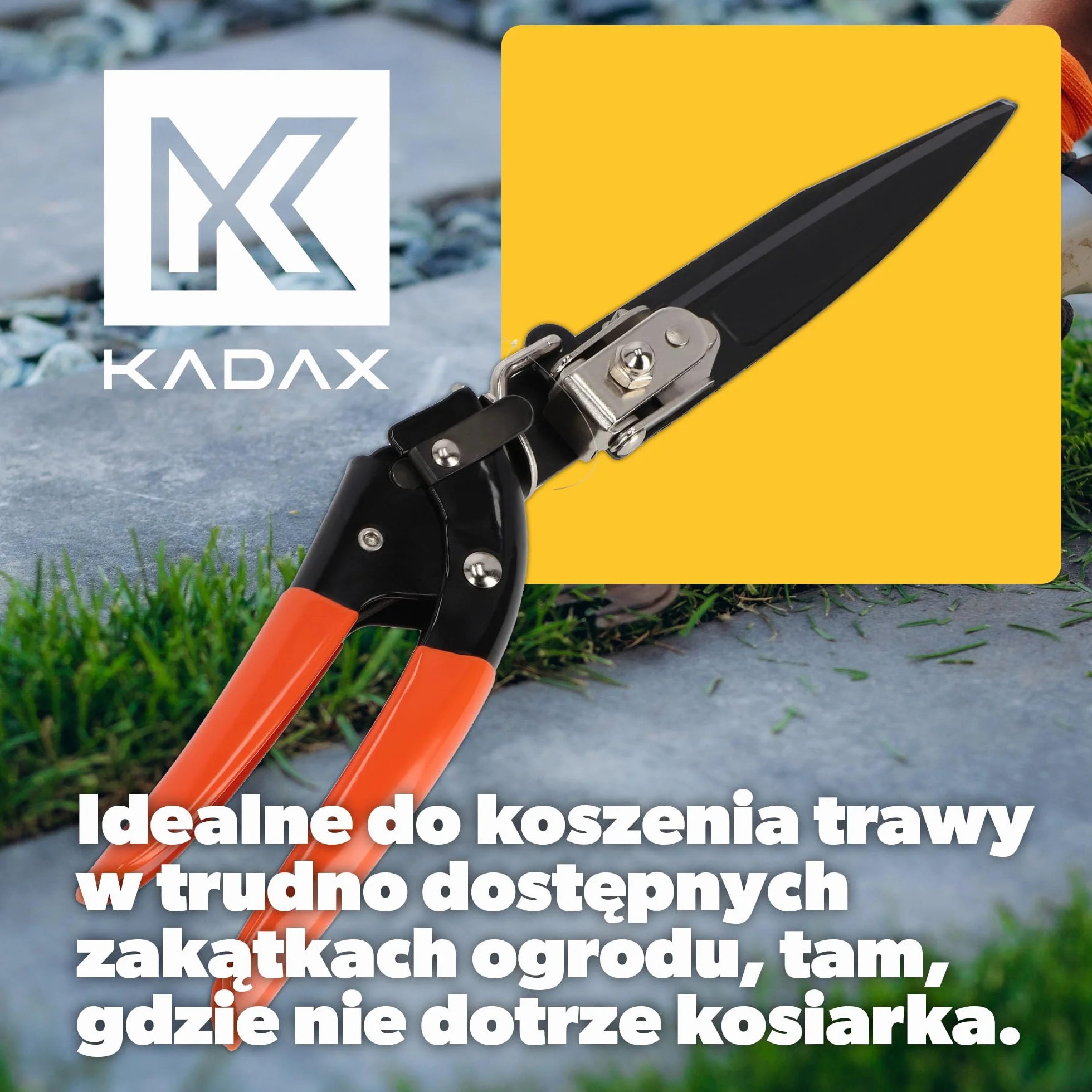 KADAX Nożyce do trawy i obrzeży, stalowe ostrza z powłoką nieprzywierającą, obrotowa głowica, długość 33 cm, do precyzyjnego przycinania krawędzi i trudno dostępnych miejsc