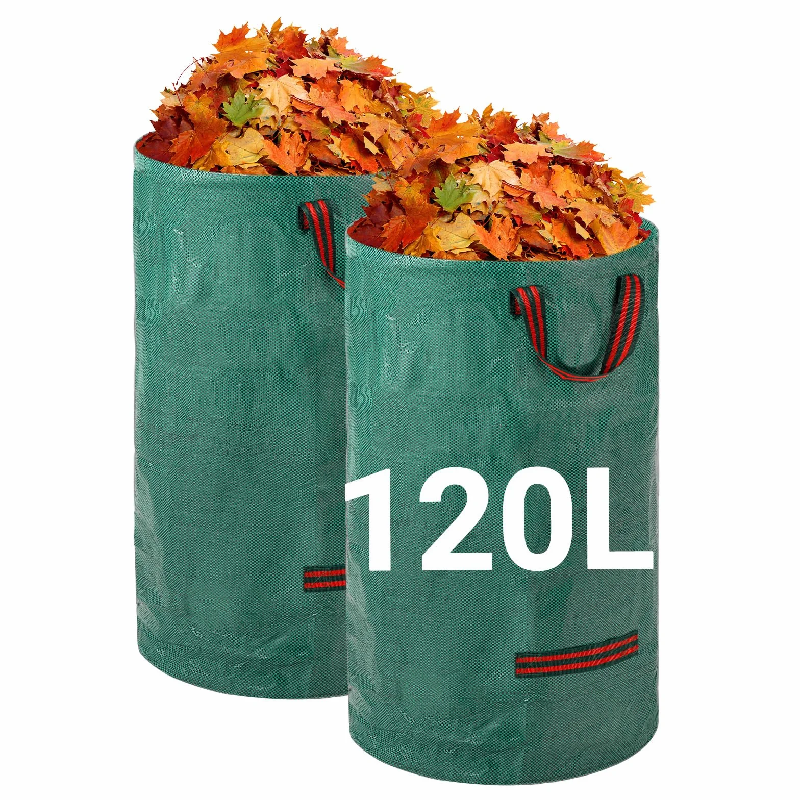 Velway Trwałe worki na odpady ogrodowe - 120 l x 2 paczki worków ogrodowych wielokrotnego użytku z uchwytami - tkanina przemysłowa na odpady liści gruzu