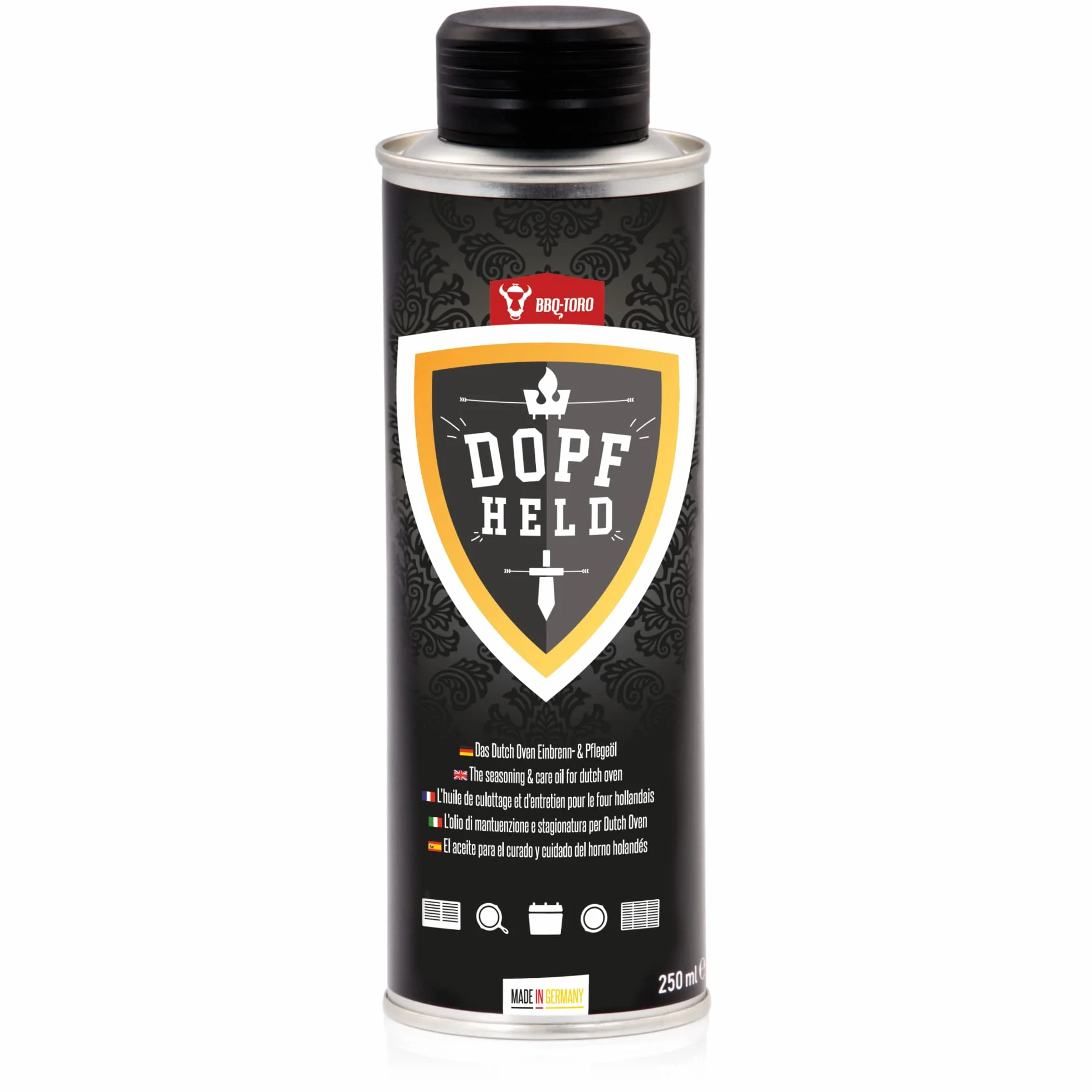 BBQ-Toro Zestaw do pielęgnacji Dutch Oven z pastą pielęgnacyjną DOPFWUNDER 250 ml i olejkiem pielęgnacyjnym DOPFHELD 250 ml | pielęgnacja żeliwnych akcesoriów do grilla | pasta do pieczenia również do
