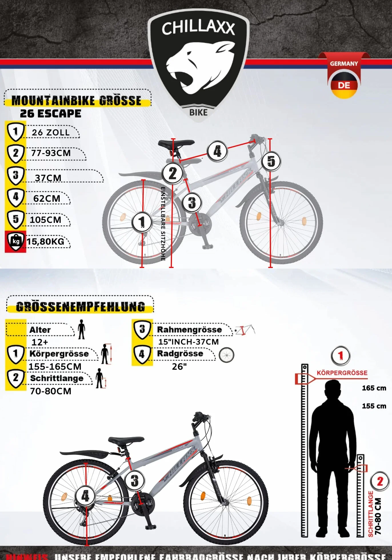 Chillaxx Bike Escape Premium rower górski 24 i 26", dla dziewcząt, chłopców, mężczyzn i kobiet, 21 biegów