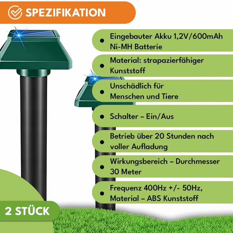 KRUMAD Solarny odstraszacz kretów i gryzoni 2 sztuki, ultradźwiękowy odstraszacz na krety, nornice, myszy i szczury, wodoodporny odstraszacz ogrodowy z wibracjami (Kwadratowe)