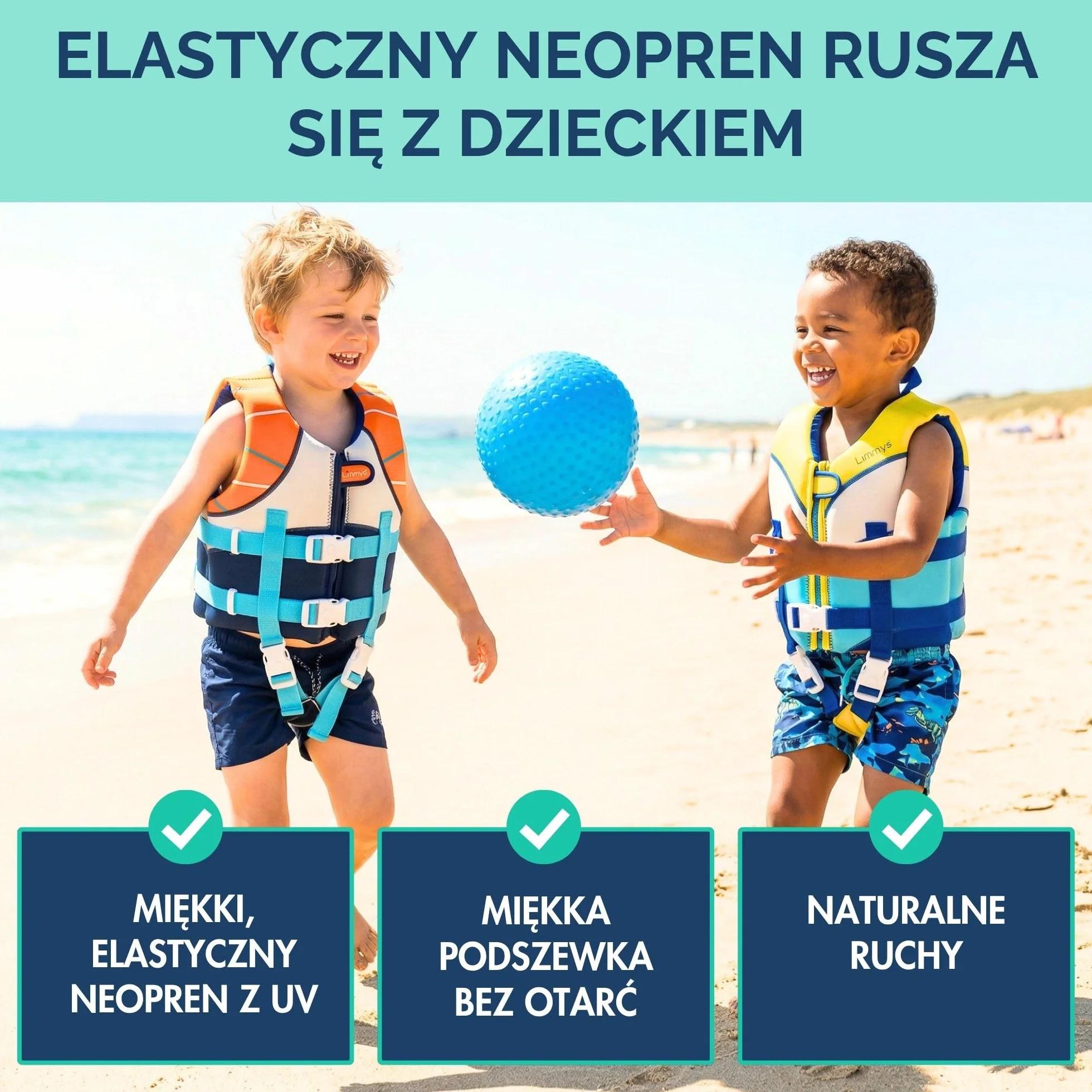 Limmys Kamizelka do Nauki Pływania dla Dzieci – Pomoc Wypornościowa z Zintegrowanymi Panelami Piankowymi, Certyfikat CE, Nagrodzony Produkt, Podwójne Zapięcie z Zamkiem YKK, Neopren Premium