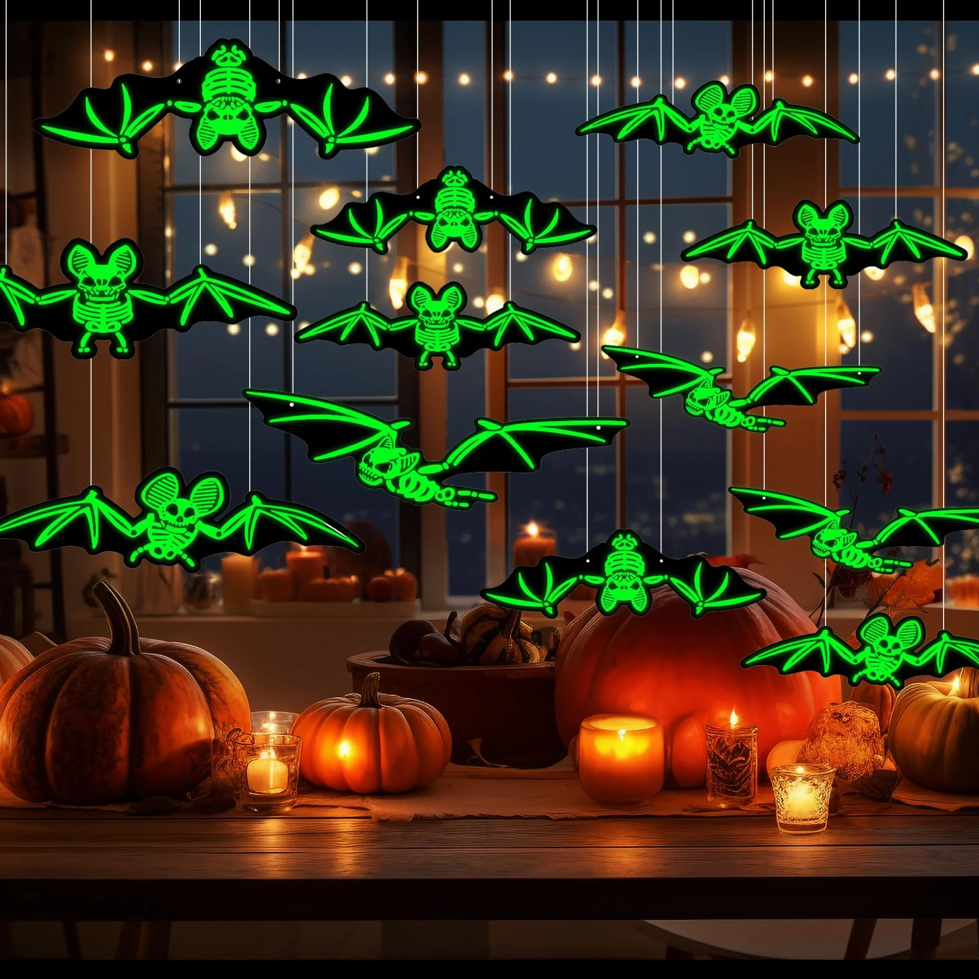 Dekoracja na Halloween, zestaw zewnętrznych dekoracji, 12 sztuk, świecący nietoperz, naklejki ścienne, wodoodpornie, PCW, horror