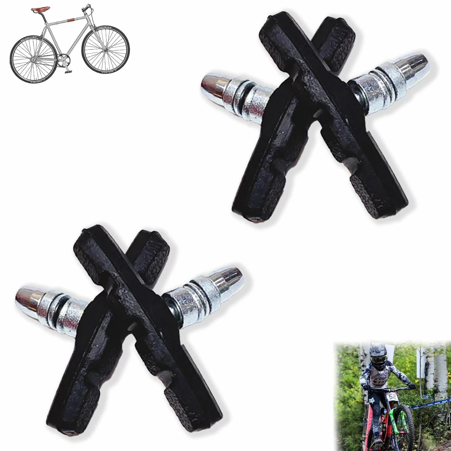 Klocki hamulcowe V-Brake 70 mm do roweru, gumowe z bolcami