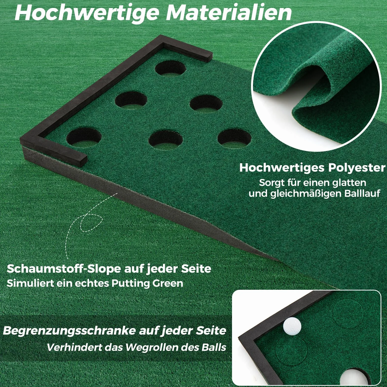 COSTWAY Mata do gry w golfa 332 x 50 cm, putting green z 2 regulowanymi kijkami do puttingu, 6 piłkami i 12 osłonami otworów, przenośna mata golfowa do użytku wewnątrz i na zewnątrz, mata do ćwiczeń