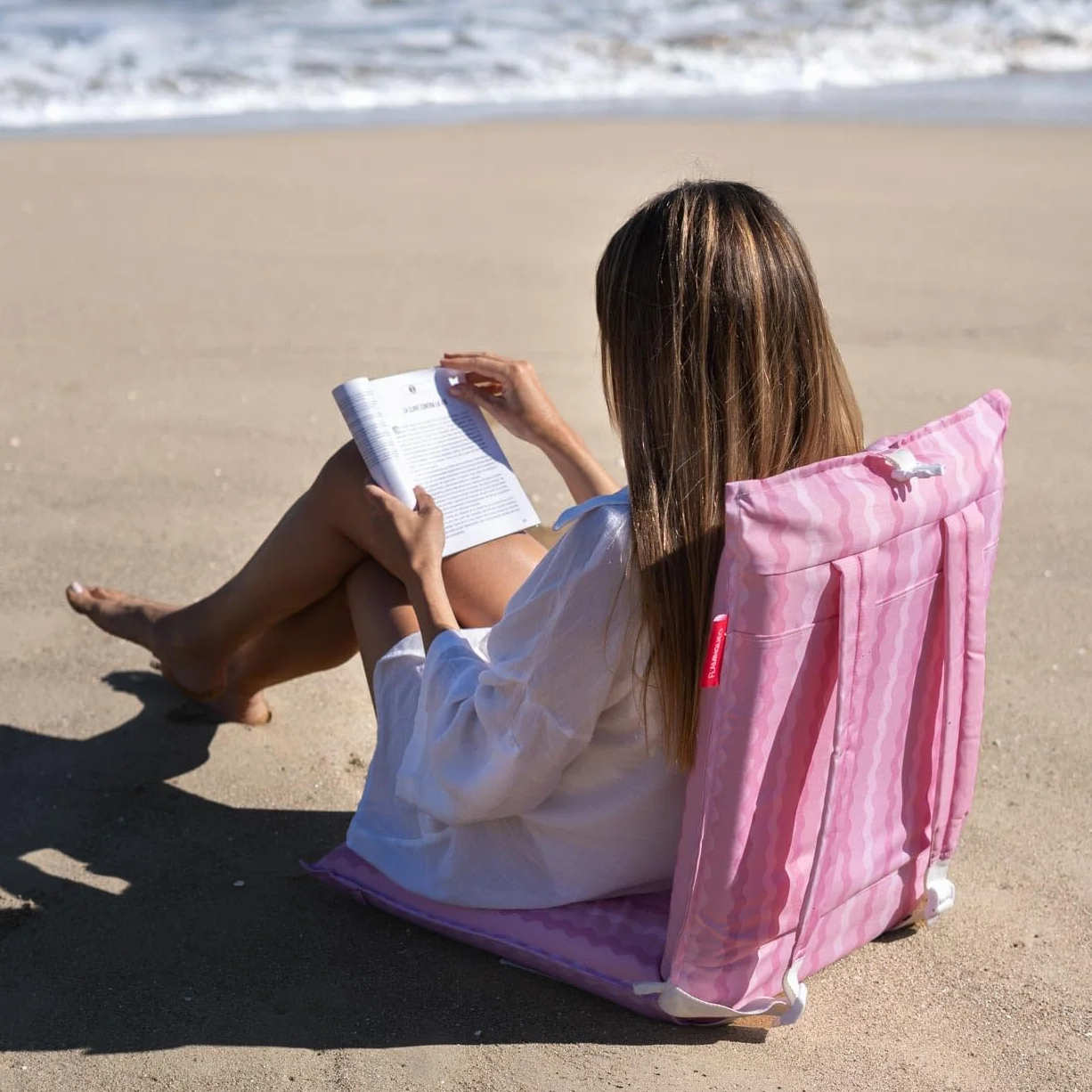 Flamingueo Krzesło plażowe - Leżak plażowy składany lekki - 5-stopniowo regulowane oparcie - Uchwyty plecakowe - Wodoodporne - Tkanina poliestrowa - Różowe