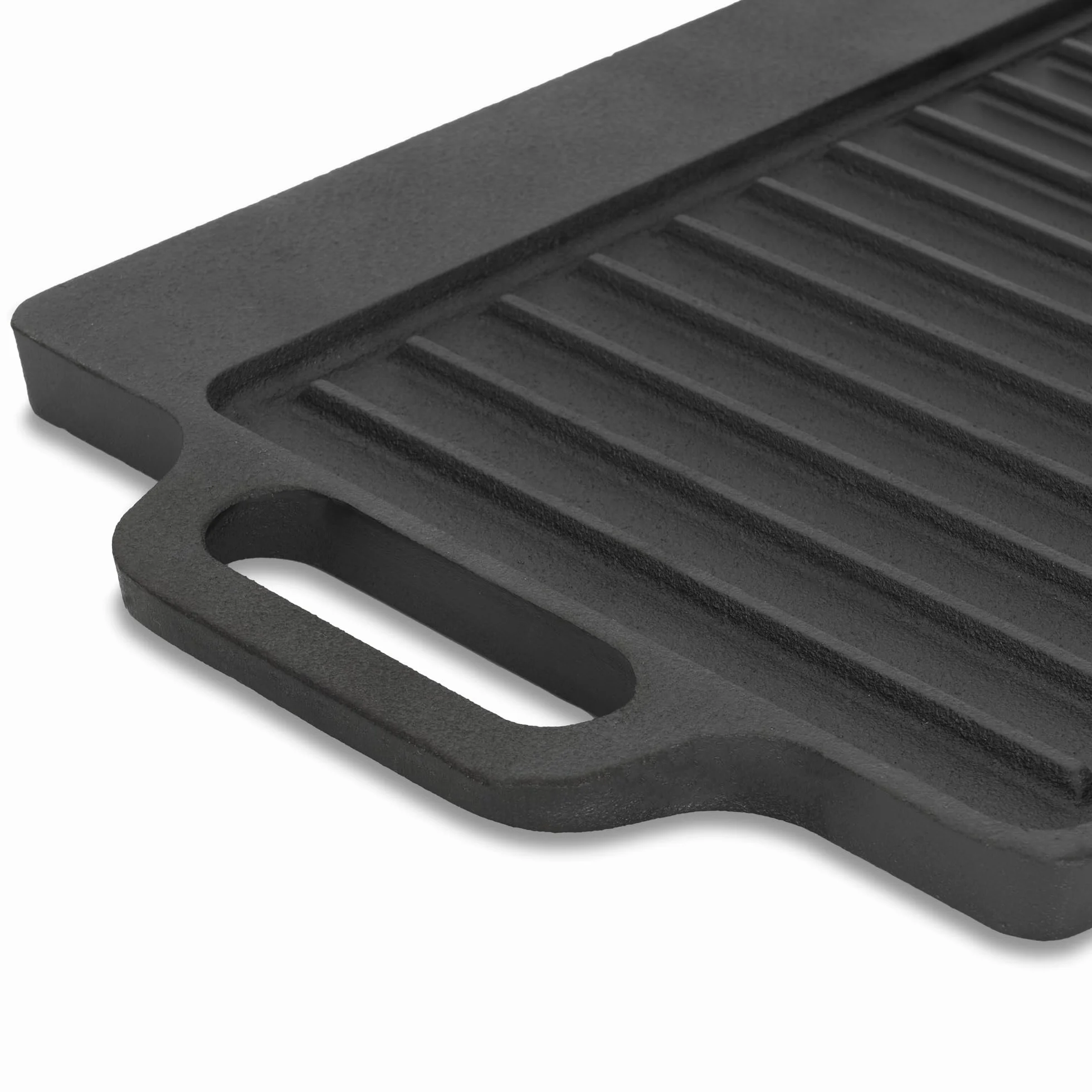 BBQ-Toro Żeliwna blacha do pieczenia z uchwytami, 40 x 20,5 cm, obustronna patelnia grillowa, prostokątna, uniwersalna i masywna, do węgla drzewnego i gazowego, akcesoria