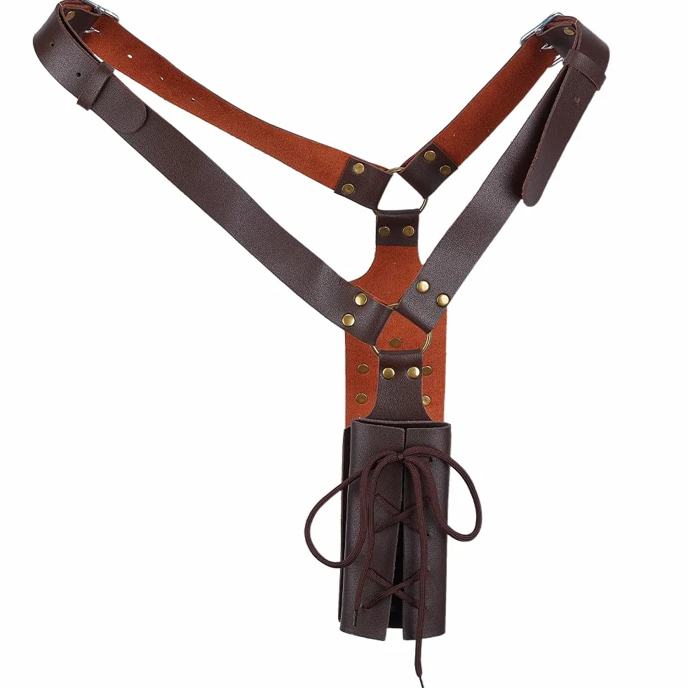 GORGECRAFT Średniowieczny renesansowy miecz żaba, regulowany skórzany pasek na ramię, pasek crossbody, pasek retro, kabura LARP, kostium wojownika, akcesorium dla mężczyzn, Halloween, cosplay, czarny