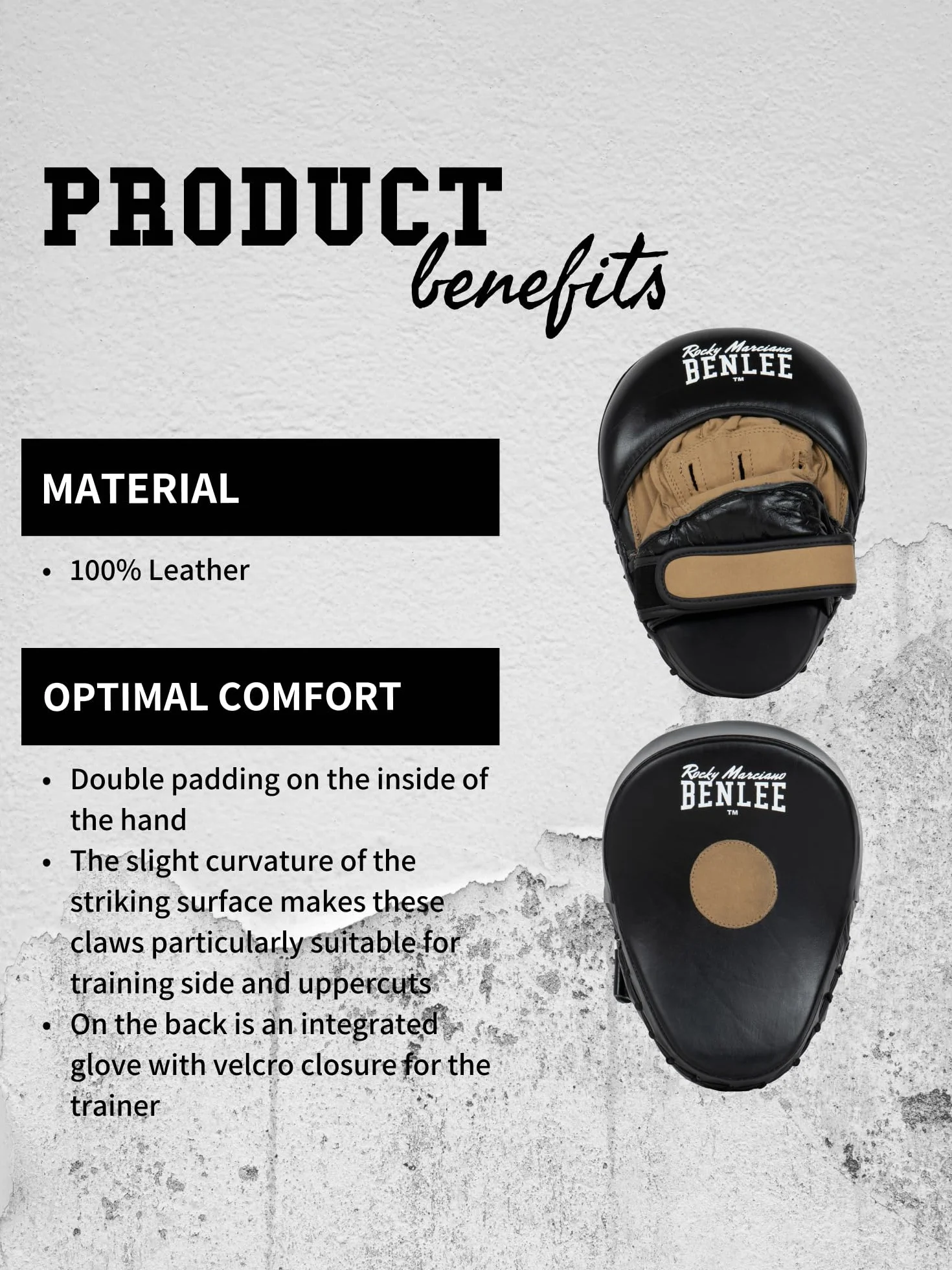 Benlee Moore Leather Trainer Hook&Jab Pads, uniseks, czarne, jeden rozmiar