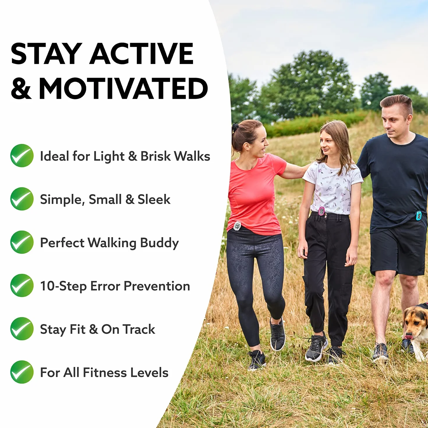 3DActive 3DFitBud Prosty krokomierz 3D z klipsem i smyczą, licznik kroków, duży wyświetlacz, łatwy w użyciu dla dzieci, dorosłych i seniorów, do śledzenia aktywności fizycznej A420S - Niebieski