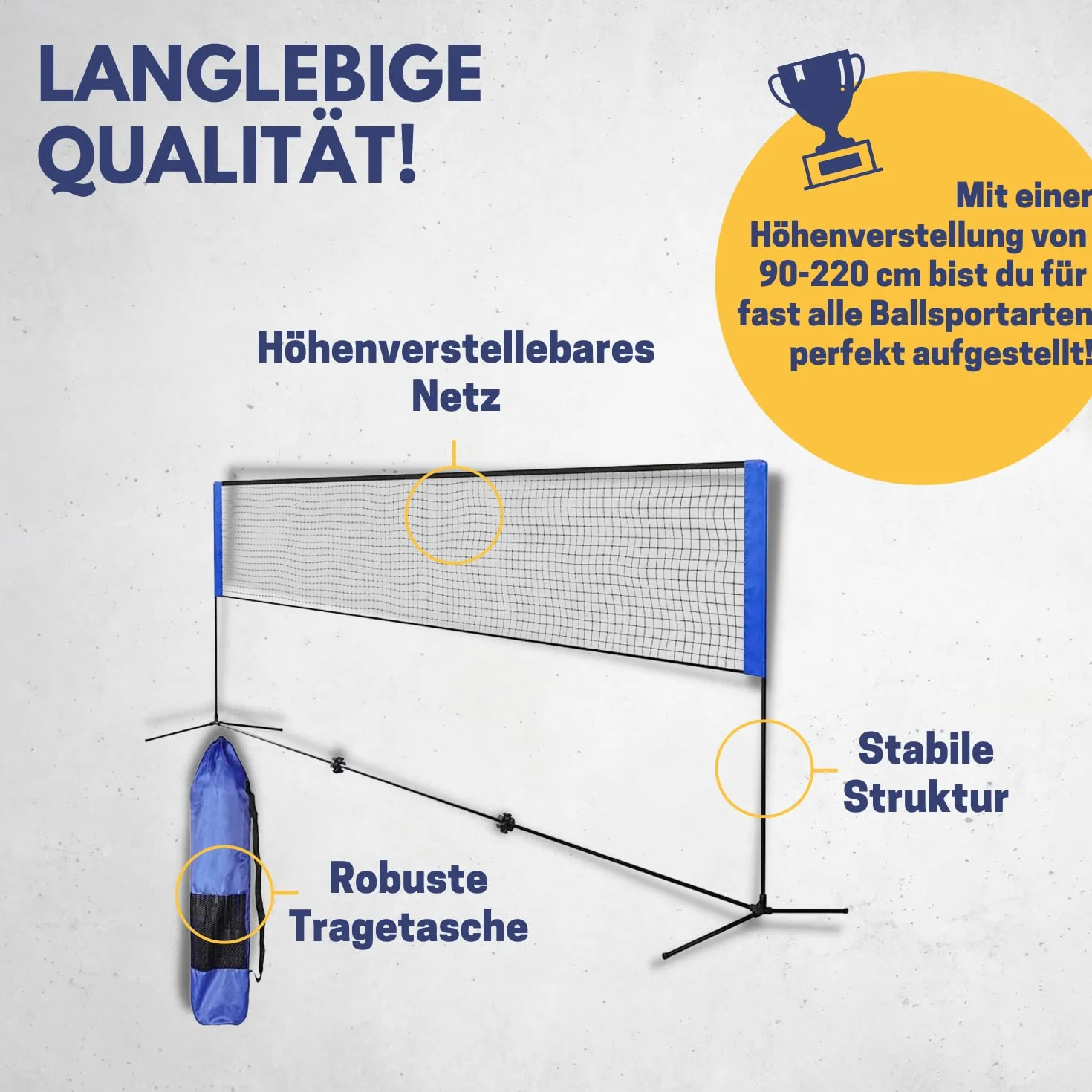 Best Sporting siatka do siatkówki 4 w 1 310 cm, regulacja wysokości 90-220 cm, do badmintona, tenisa i piłki nożnej