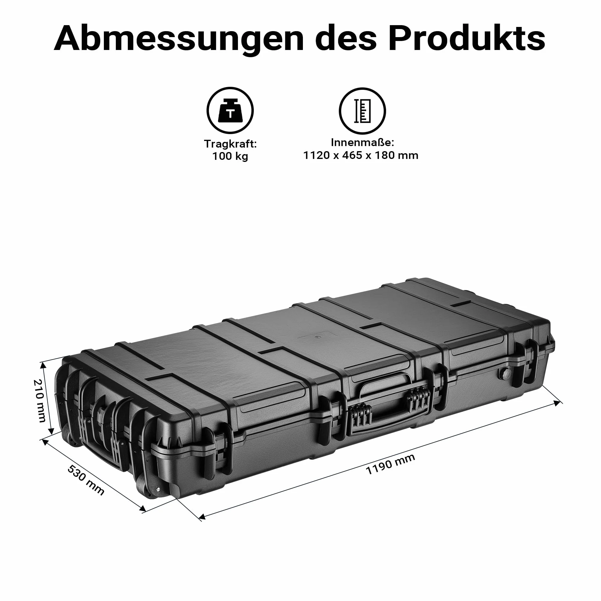 Wiltec Wodoodporna walizka na broń długą o wymiarach 119x53x21 cm, kufer transportowy wyłożony pianką, wzmocniona skrzynia ochronna, sportowy futerał na karabin i akcesoria strzeleckie