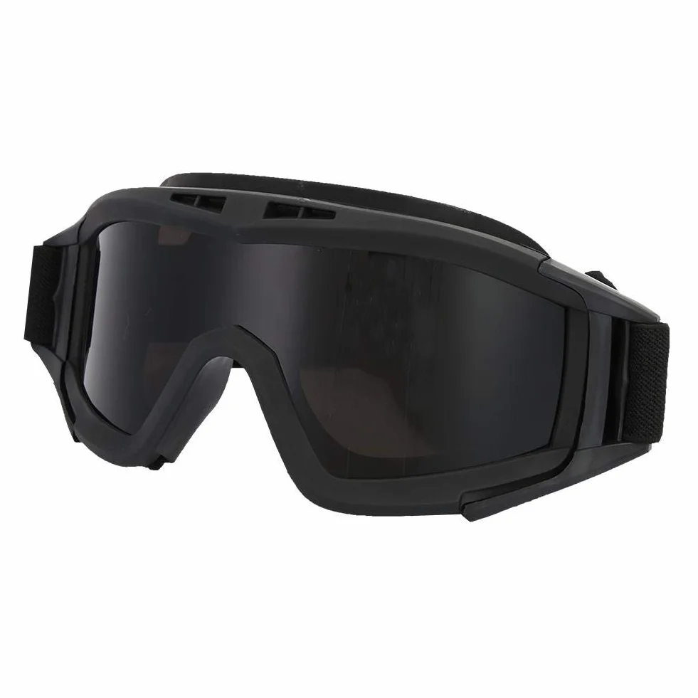 Alomejor Okulary taktyczne przeciwmgielne Okulary ochronne z 3 soczewkami ochronnymi do jazdy na rowerze, paintball, taktyczne, Airsoft Ski(czarne)