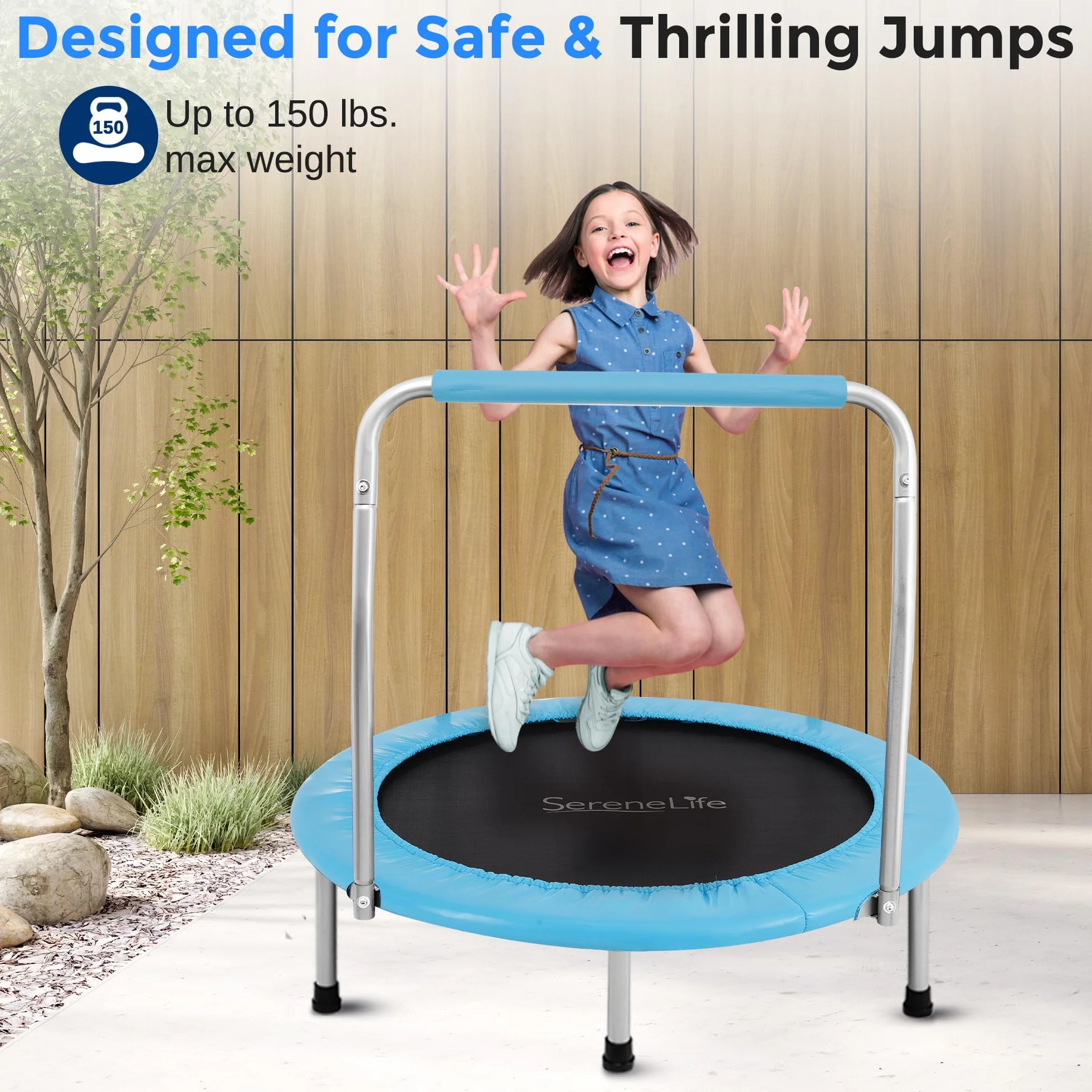 Serenelife przenośna trampolina fitness 36 cali do użytku wew. i zew. z wyściełaną ramą i kierownicą