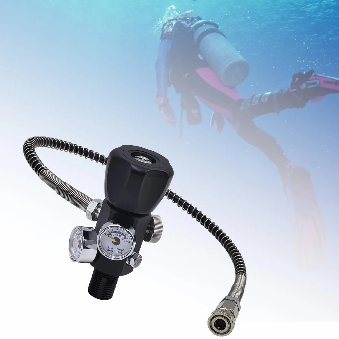 Adapter do stacji napełniania zaworem 6000 psi/400 bar z wężem 50 cm Dual Manometr G5/8-18UNF HPA wysokociśnieniowe powietrze nurkowanie DIN adapter do stacji benzynowej zawór ładowania do PCP