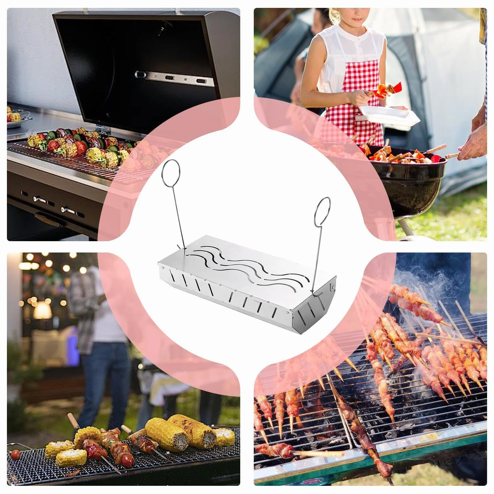 Puszka w?dzarnicza, stal nierdzewna drewniana skrzynka z chipami, akcesoria do grill, Vented Lid Design, w?giel drzewny do grillowania na zewn?trz, dodaje bogaty przydymiony zapach, 24,5 x 11,7