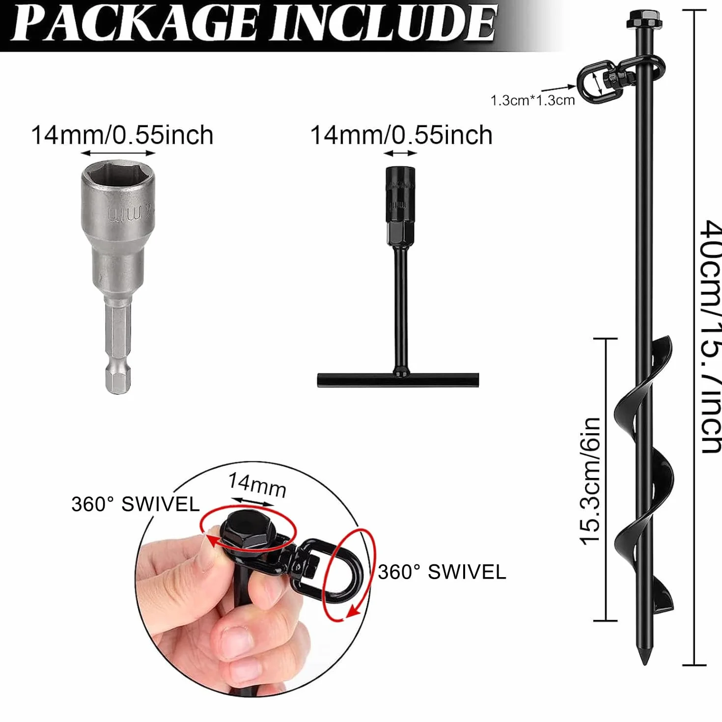 Kotwa gruntowa stalowa 40 cm 4 sztuki z adapterem wiertniczym