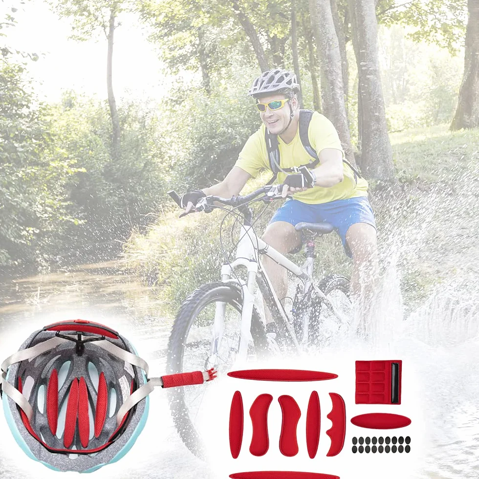 Zestaw 2 uniwersalnych podkładek na kask rowerowy czarny czerwony
