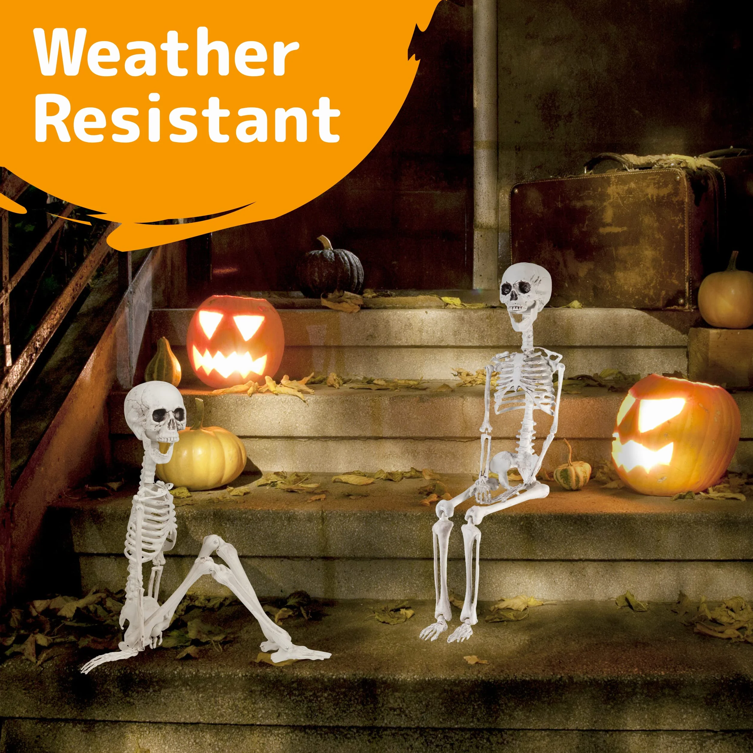 Prextex Szkielet na Halloween 76 cm – kompletny szkielet z ruchomymi przegubami, najlepsza dekoracja na Halloween, do zastosowania wewnątrz i na zewnątrz, do ogrody, na drzwi