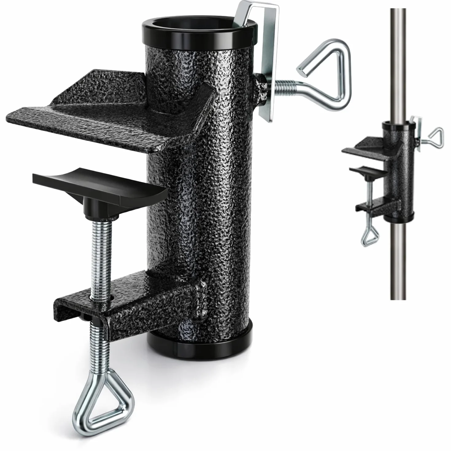 com-four® Uchwyt do parasola ze stali, mocowanie balkonowe bez wiercenia do balustrady lub stolu, uchwyt XL do parasola ogrodowego, stabilne mocowanie (1 sztuka antracyt - Ø 25-38mm)