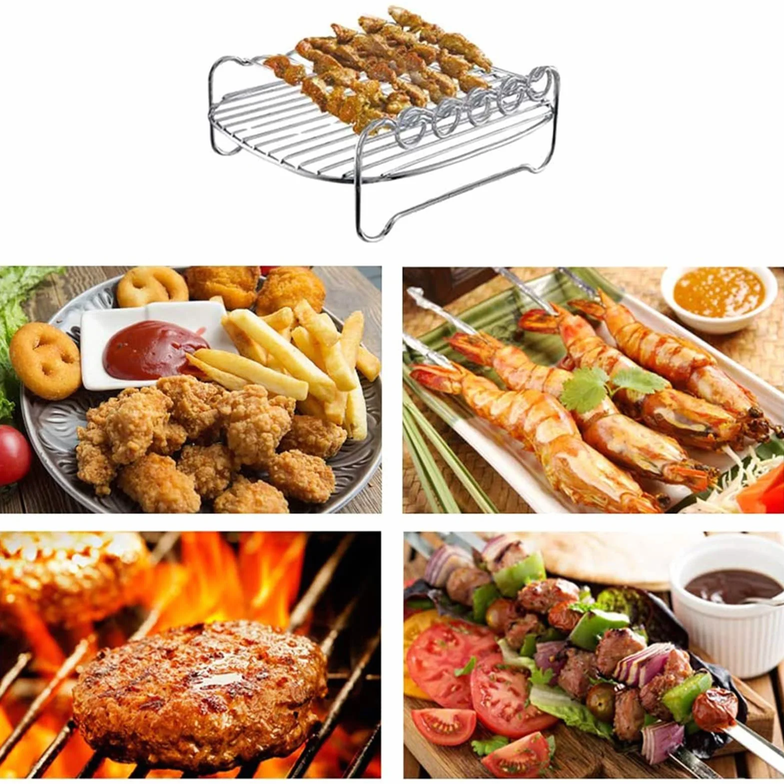 Air Fryer Dwuwarstwowy grill do pieczenia, wymienny stojak na grilla, dwuwarstwowa blacha do pieczenia szaszłyków do frytownicy.