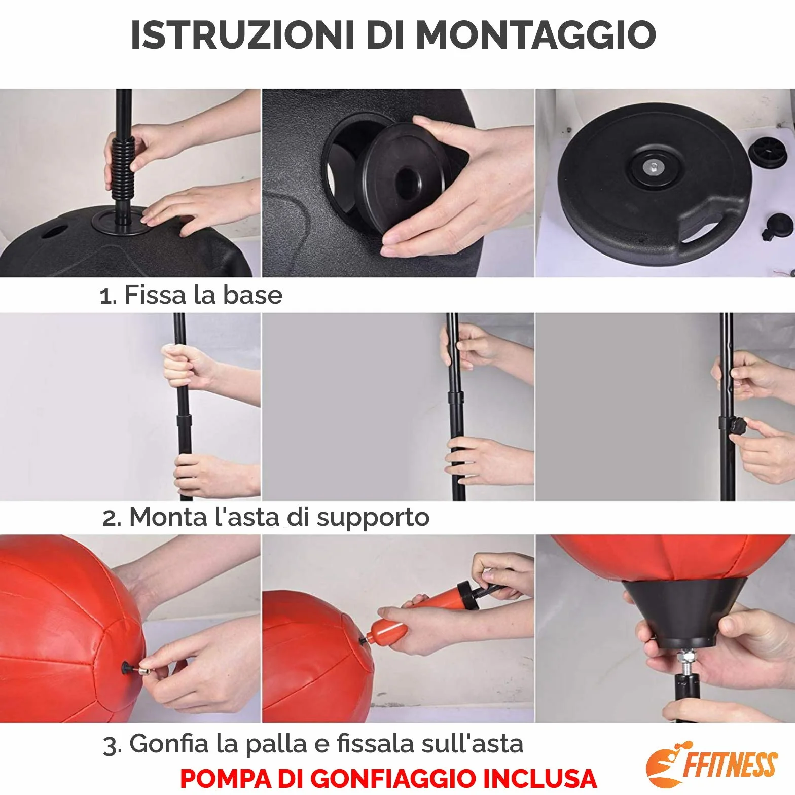 FFitness Punching Ball dla Młodzieży z Wypełnianą Podstawą i Regulowanym Drążkiem, Worek do Boksu Treningowego
