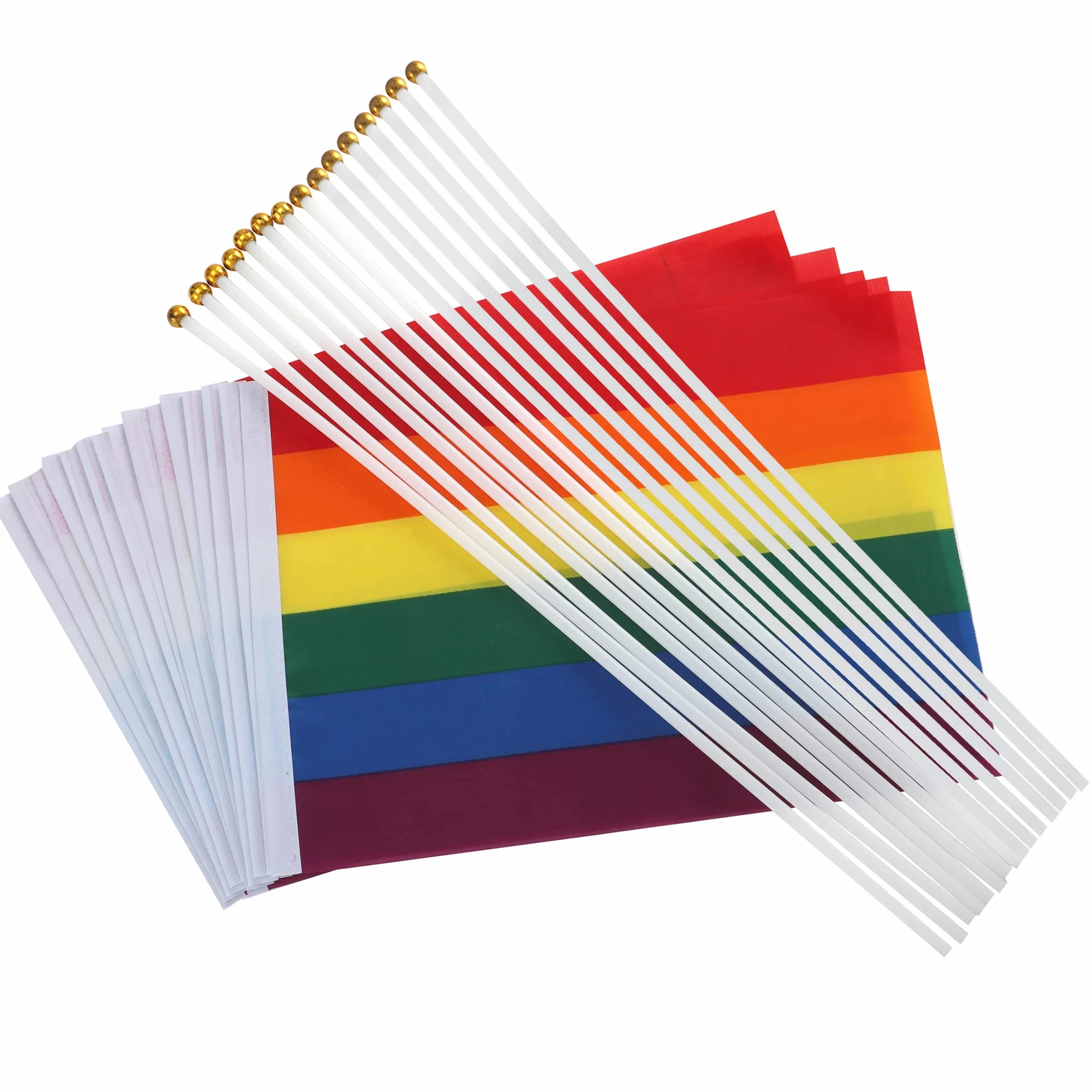 TRIXES 15 sztuk tęczowych flag machających – LGBTQ+ Pride / NHS banery z patyczkami na dłonie, akcesoria na imprezę paradę, festiwal, dekoracje ścienne do domu, samochodu i ogrodu, słupy 20 x 28 cm /
