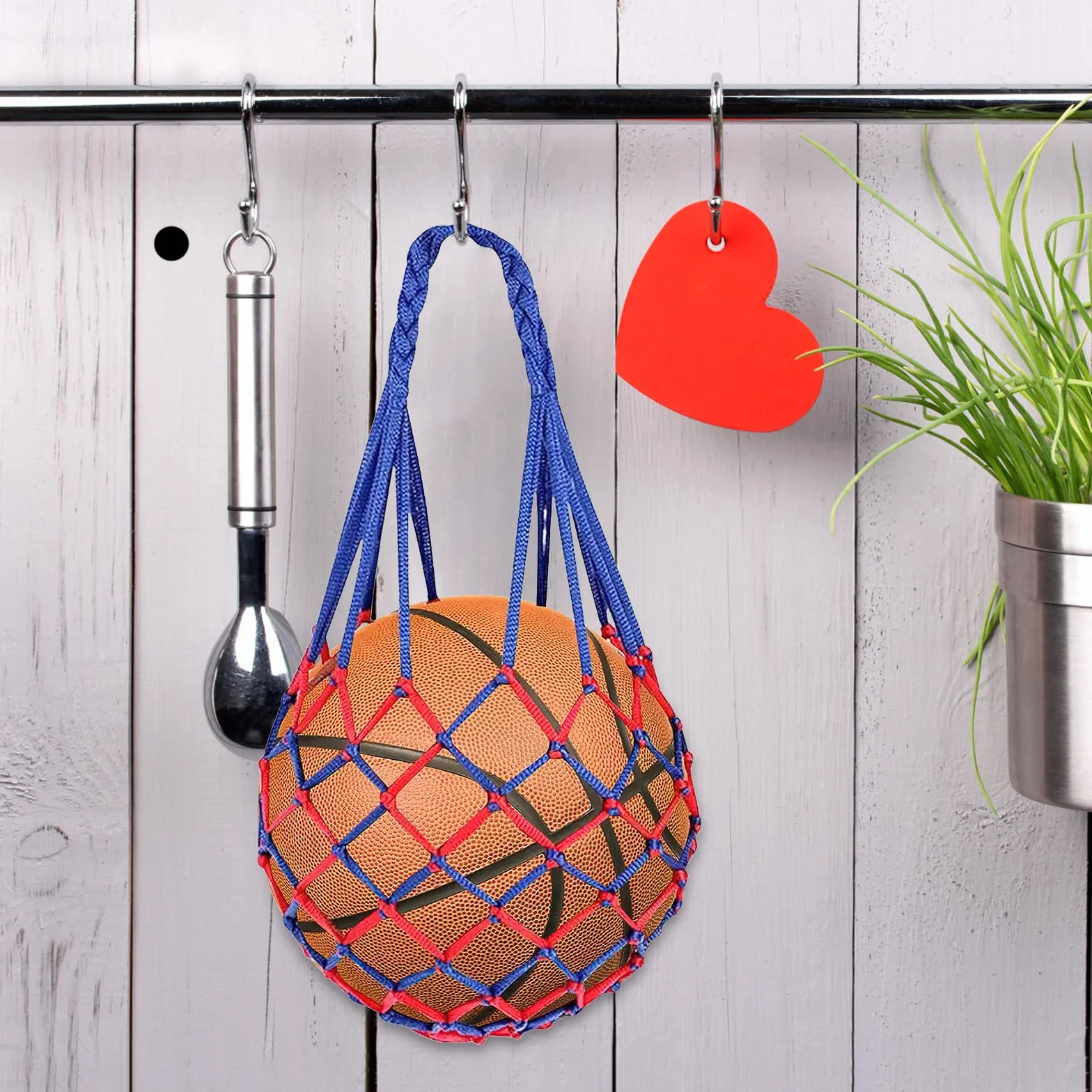 Przenośna siatka na piłki do koszykówki, 2 sztuki, z igłami kulkowe