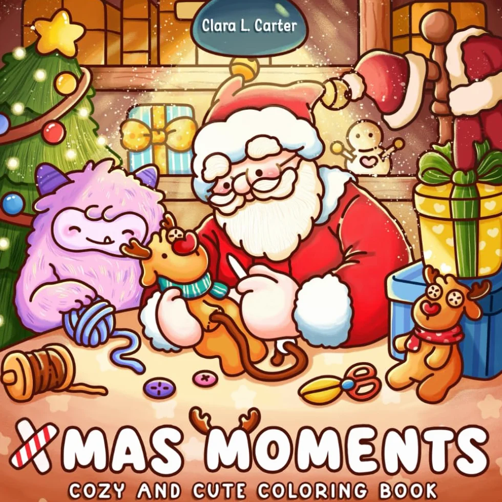 Xmas Moments: Holiday Coloring Book for Teens and Adults featuring Cozy Christmas and Cuddly Winter Moments with Adorable Fuzzy Friends For Stress Relief
