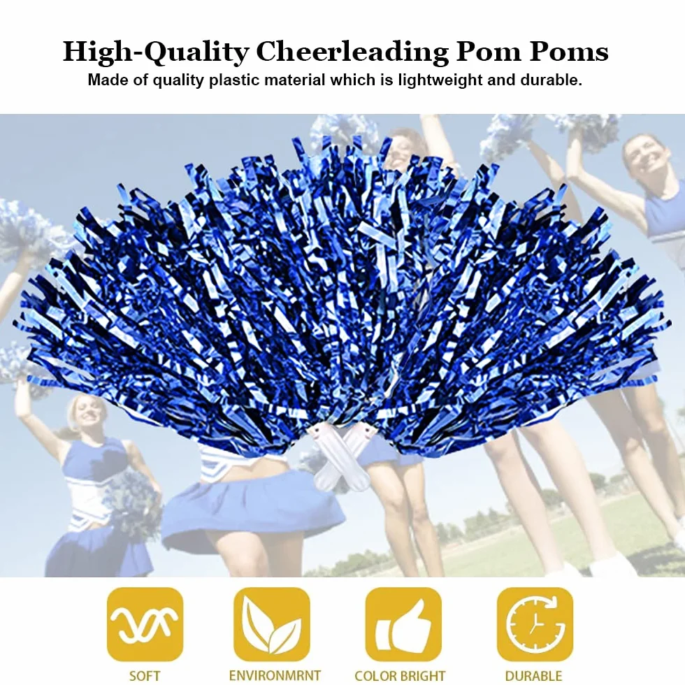 FIGFYOU 12 sztuk pomponów cheerleaderek puszyste metaliczne paski z plastikowym uchwytem