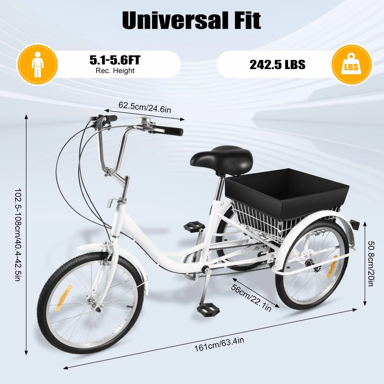 Rower trójkołowy 20" dla dorosłych 8-biegowy z koszem na zakupy Cargo-Bike